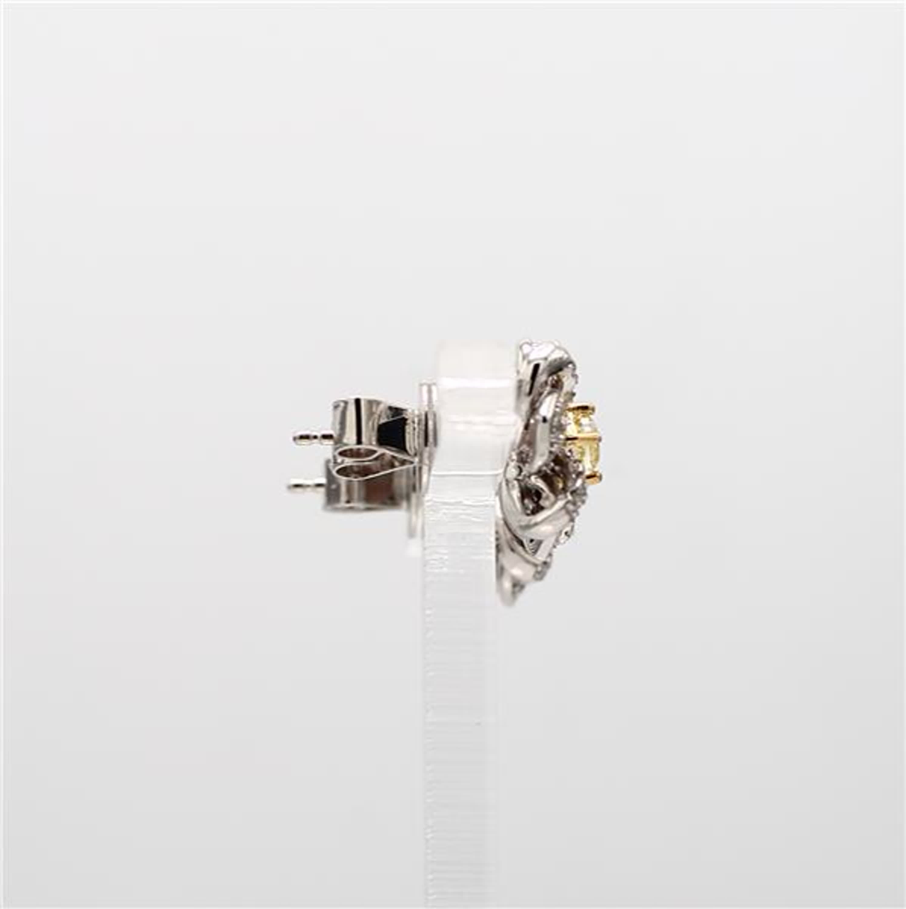 Natural Yellow Cushion and White Diamond .76 Carat TW Gold Stud Earrings