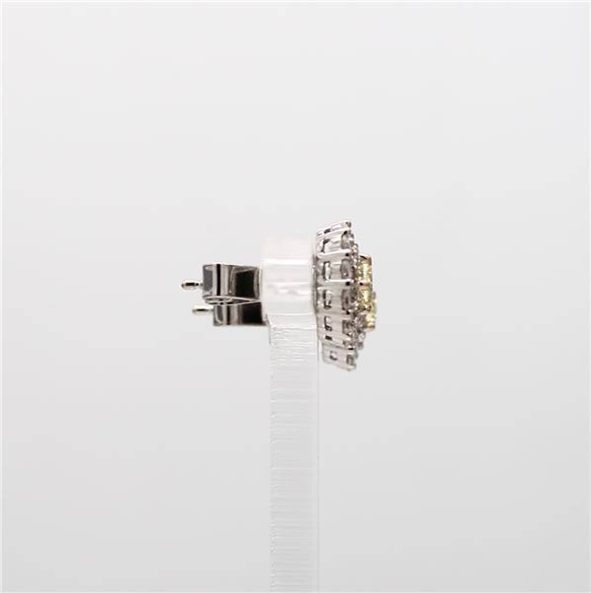 Natural Yellow Cushion and White Diamond 1.06 Carat TW White Gold Stud Earrings