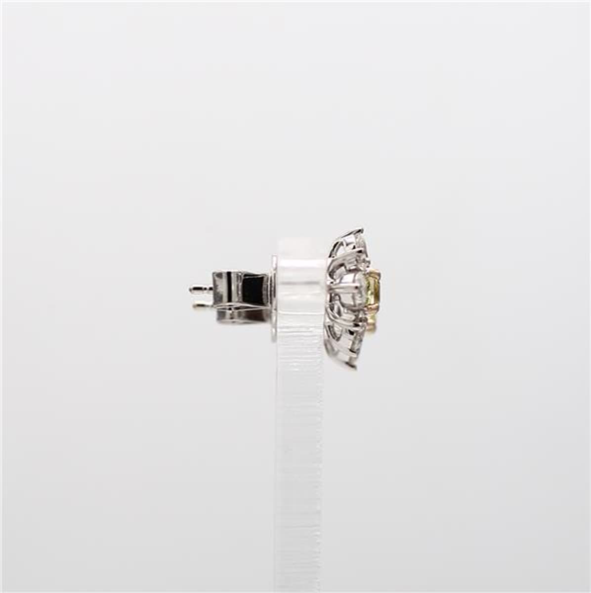 Natural Yellow Cushion and White Diamond 1.24 Carat TW White Gold Stud Earrings