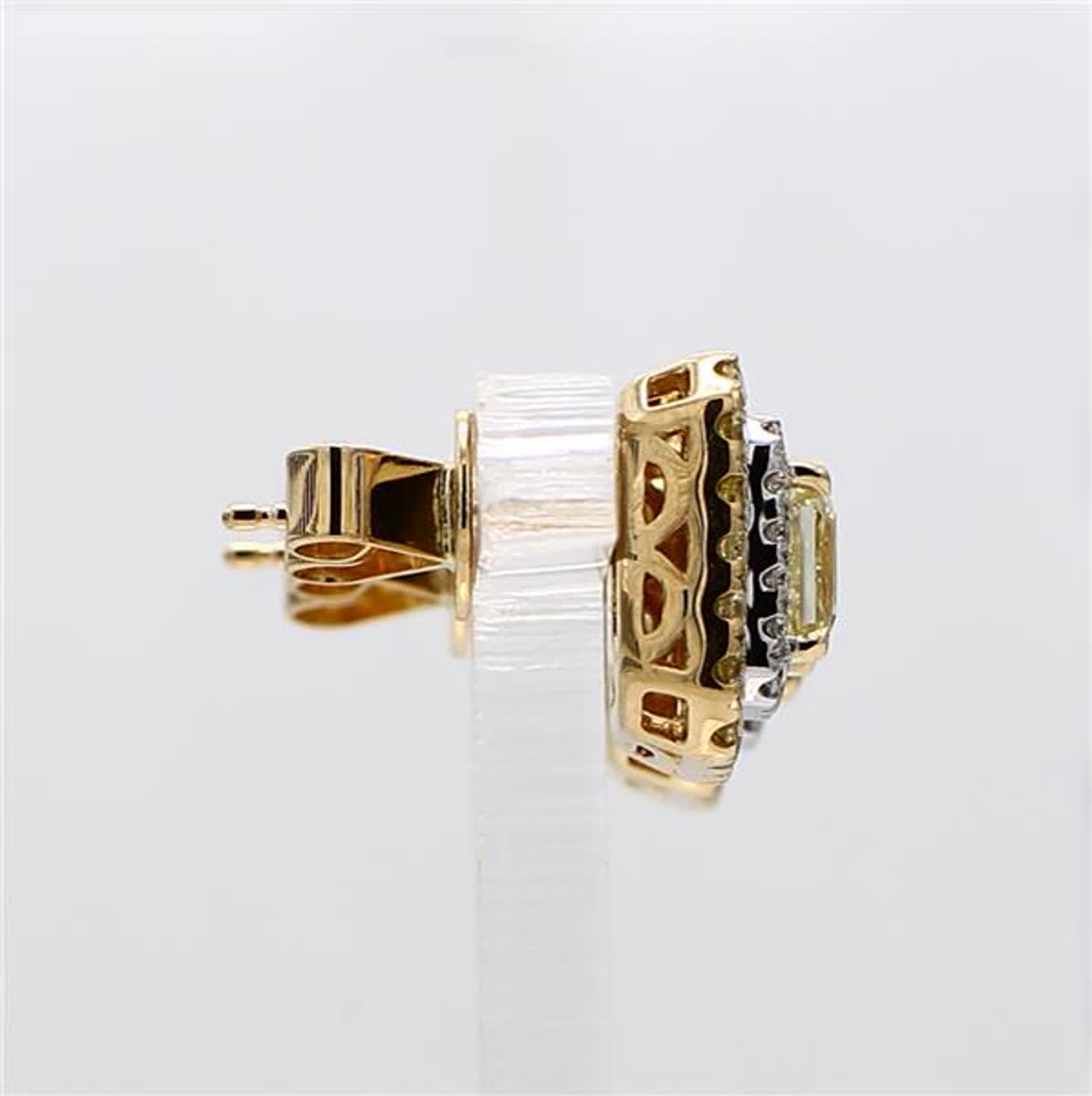 Natural Yellow Radiant and White Diamond 1.51 Carat TW Gold Stud Earrings