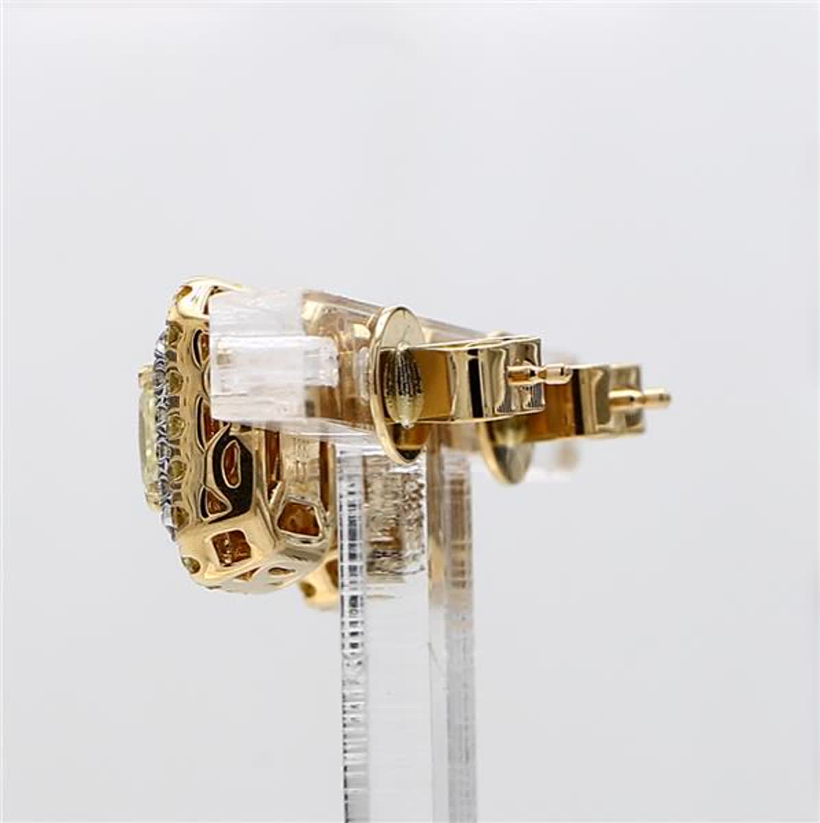 Natural Yellow Radiant and White Diamond 1.51 Carat TW Gold Stud Earrings