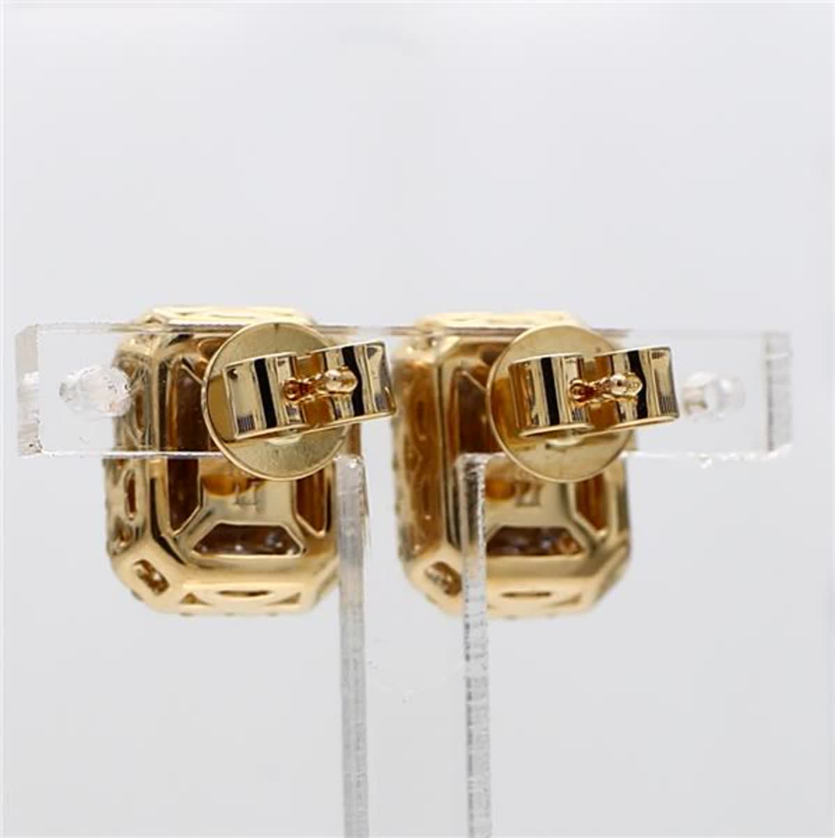 Natural Yellow Radiant and White Diamond 1.51 Carat TW Gold Stud Earrings