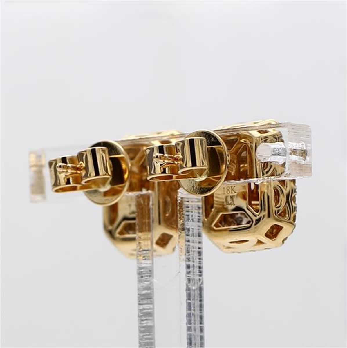 Natural Yellow Radiant and White Diamond 1.51 Carat TW Gold Stud Earrings