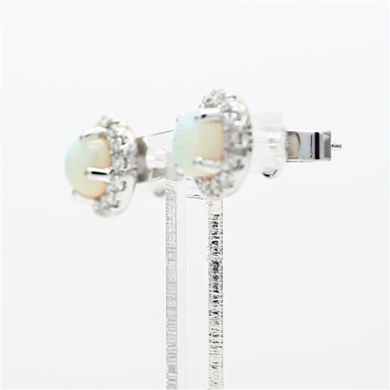 Natural Round Opal and White Diamond 1.86 Carat TW White Gold Stud Earrings