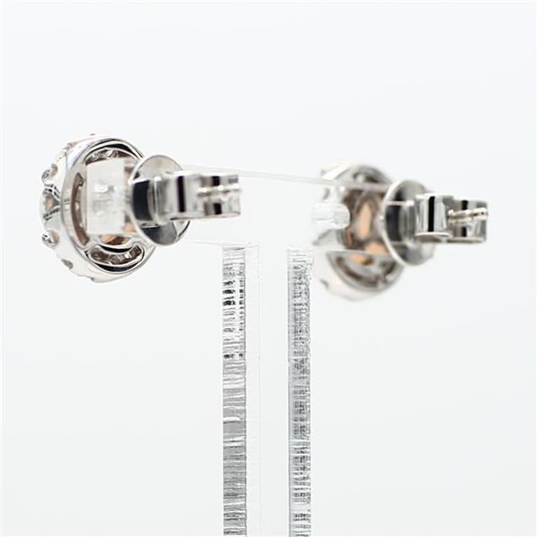 Natural Round Opal and White Diamond 1.86 Carat TW White Gold Stud Earrings