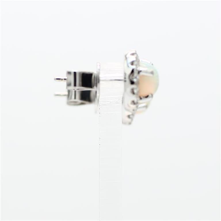 Natural Round Opal and White Diamond 1.86 Carat TW White Gold Stud Earrings