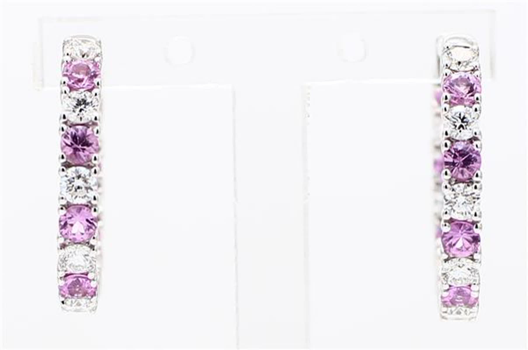 Natural Pink Round Sapphire and White Diamond 1.81 Carat TW White Gold Earrings
