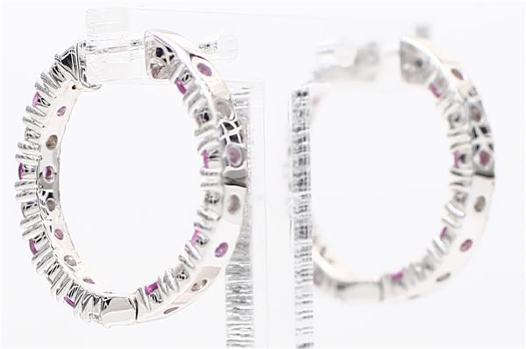 Natural Pink Round Sapphire and White Diamond 1.81 Carat TW White Gold Earrings