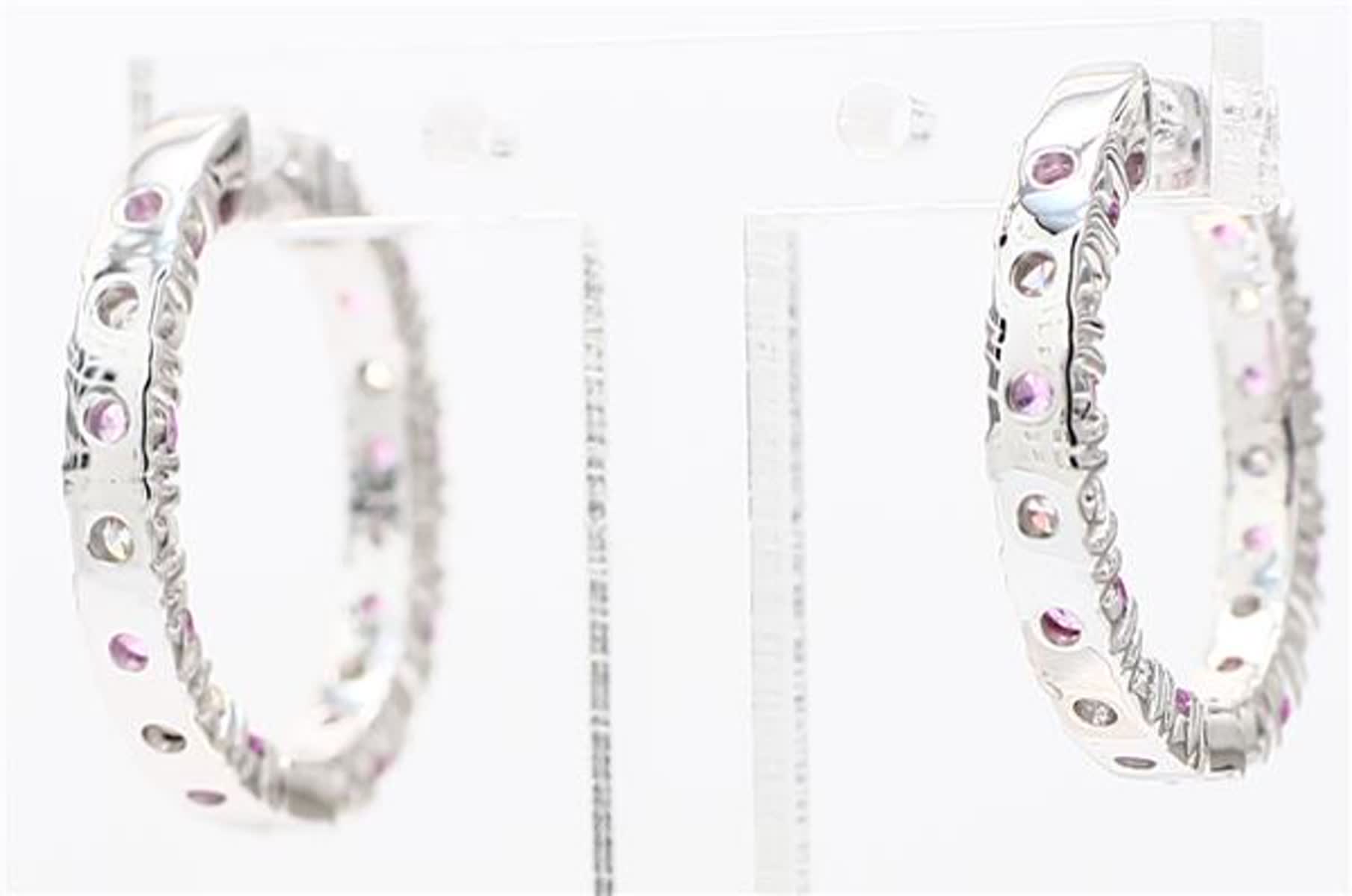 Natural Pink Round Sapphire and White Diamond 1.81 Carat TW White Gold Earrings
