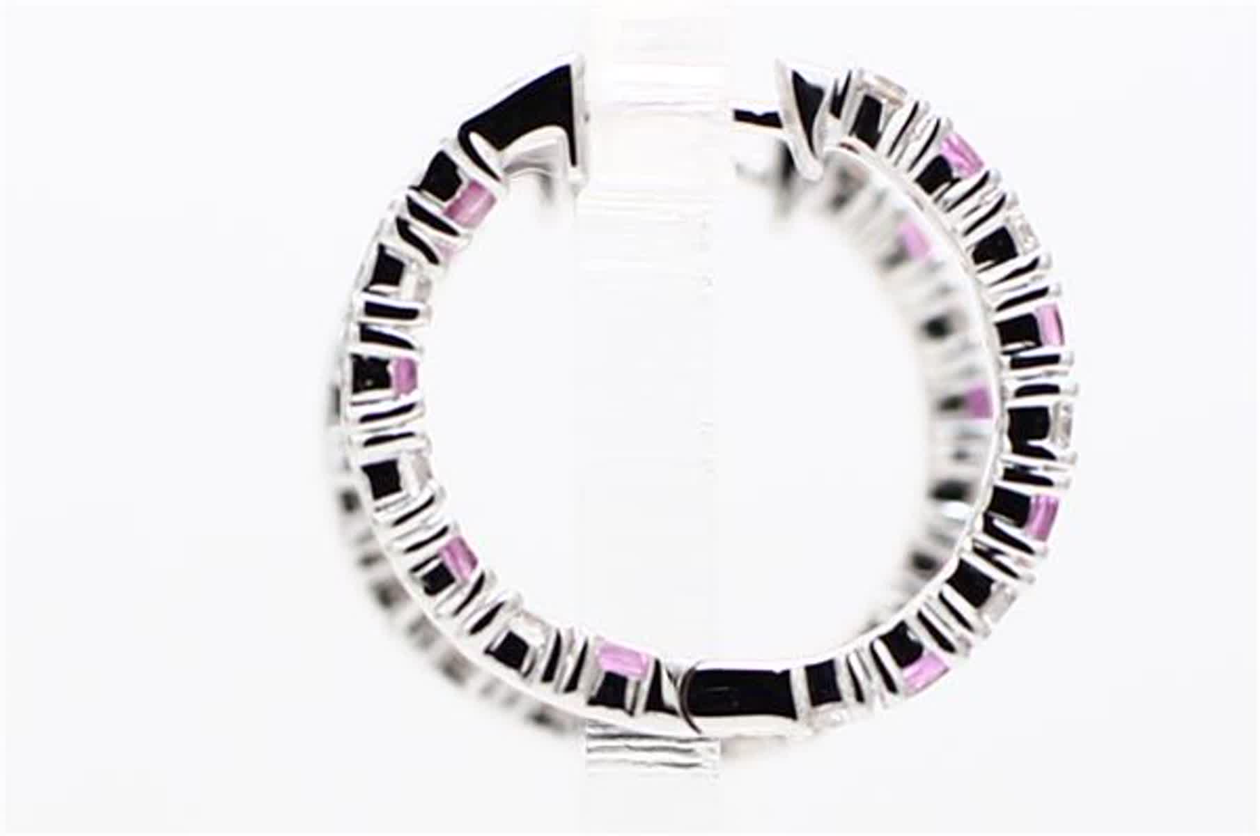 Natural Pink Round Sapphire and White Diamond 1.81 Carat TW White Gold Earrings
