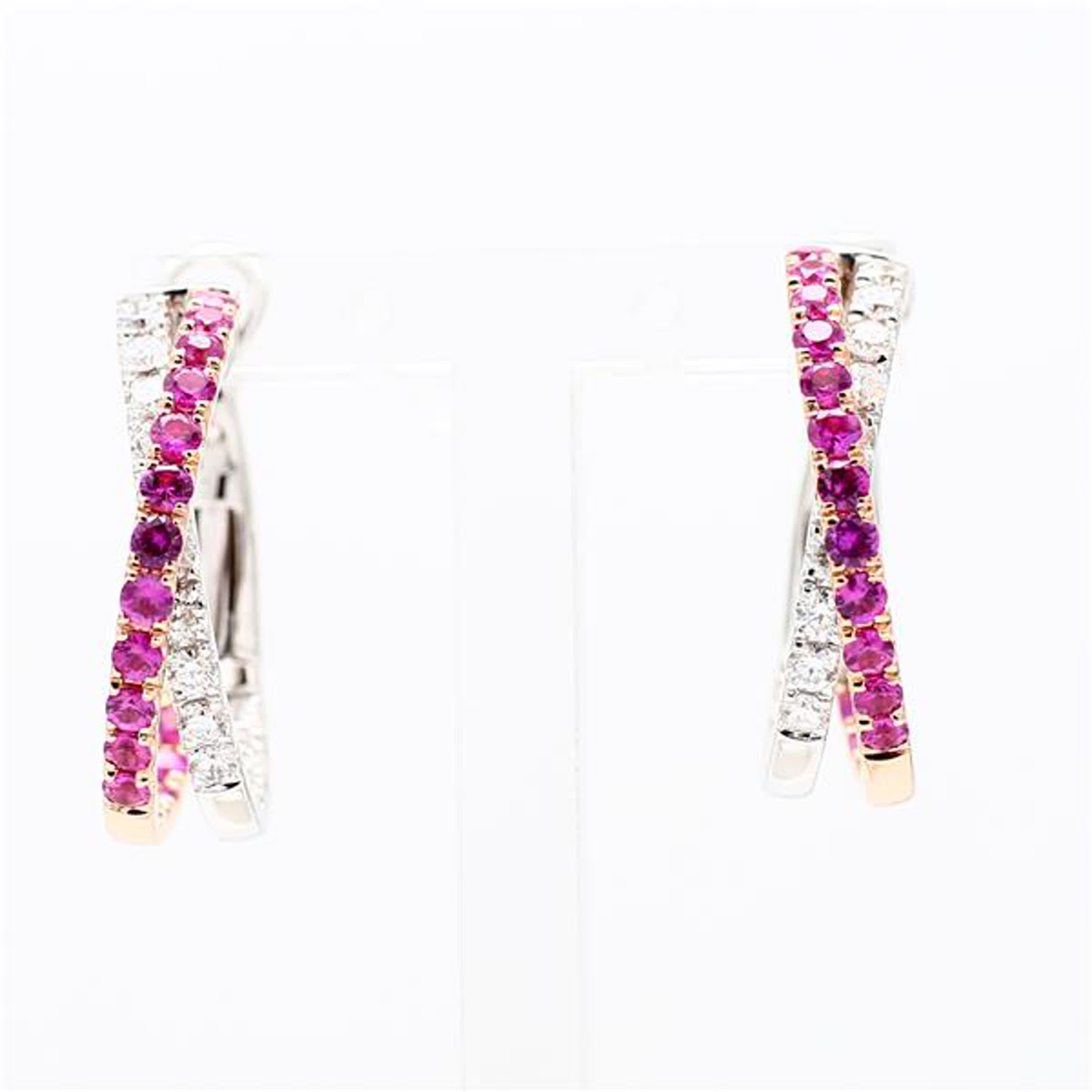 Natural Pink Round Sapphire and White Diamond 2.03 Carat TW Rose Gold Earrings
