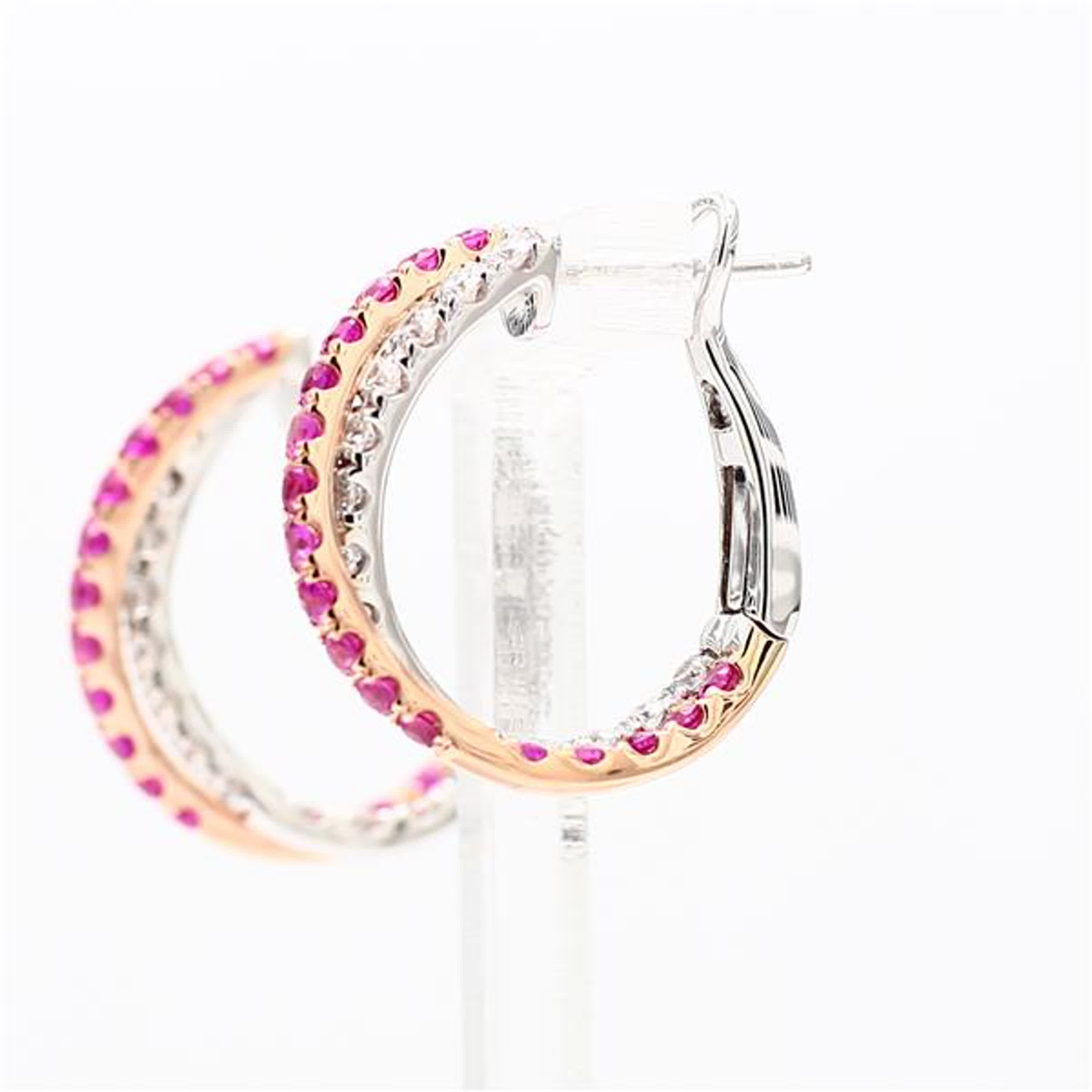 Natural Pink Round Sapphire and White Diamond 2.03 Carat TW Rose Gold Earrings