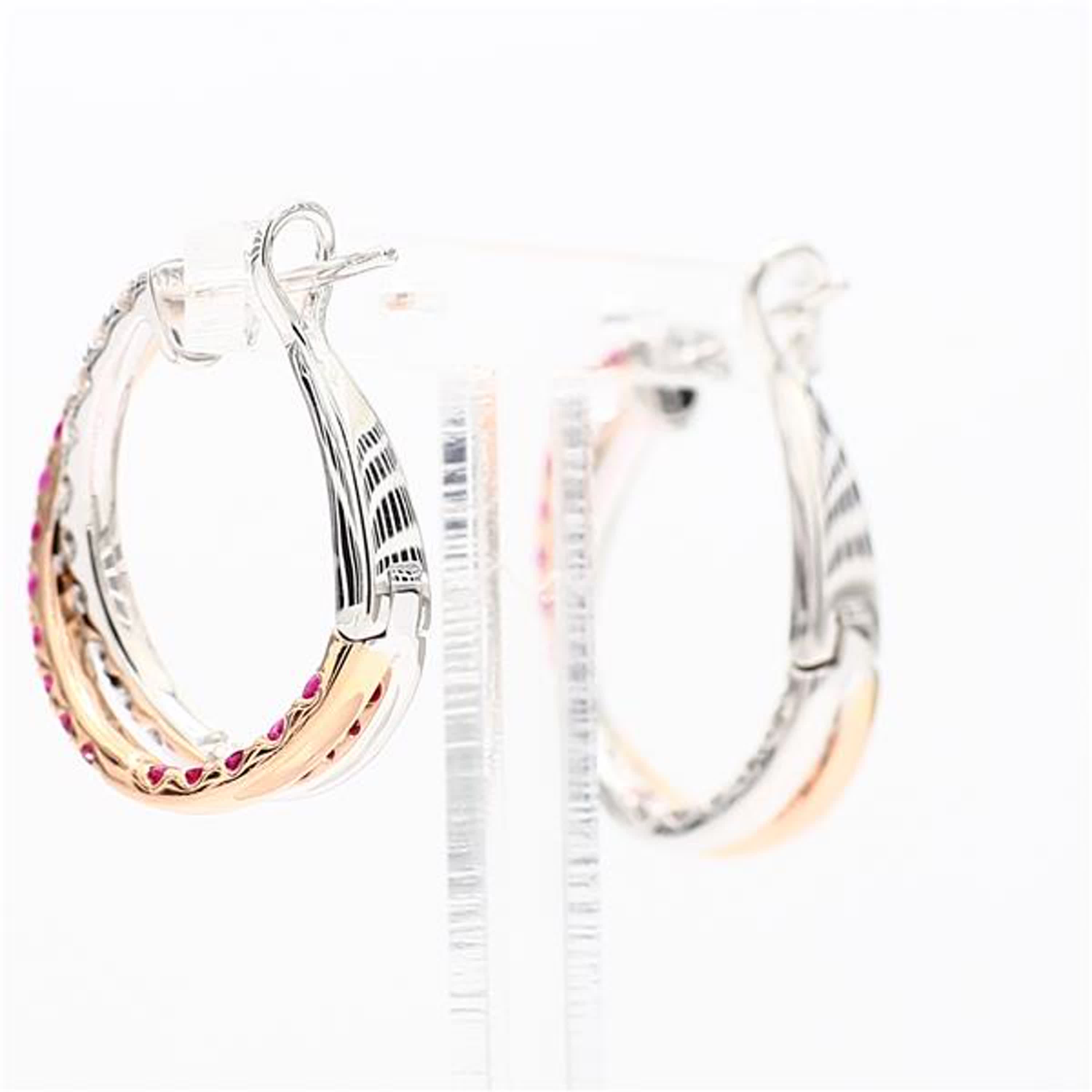 Natural Pink Round Sapphire and White Diamond 2.03 Carat TW Rose Gold Earrings