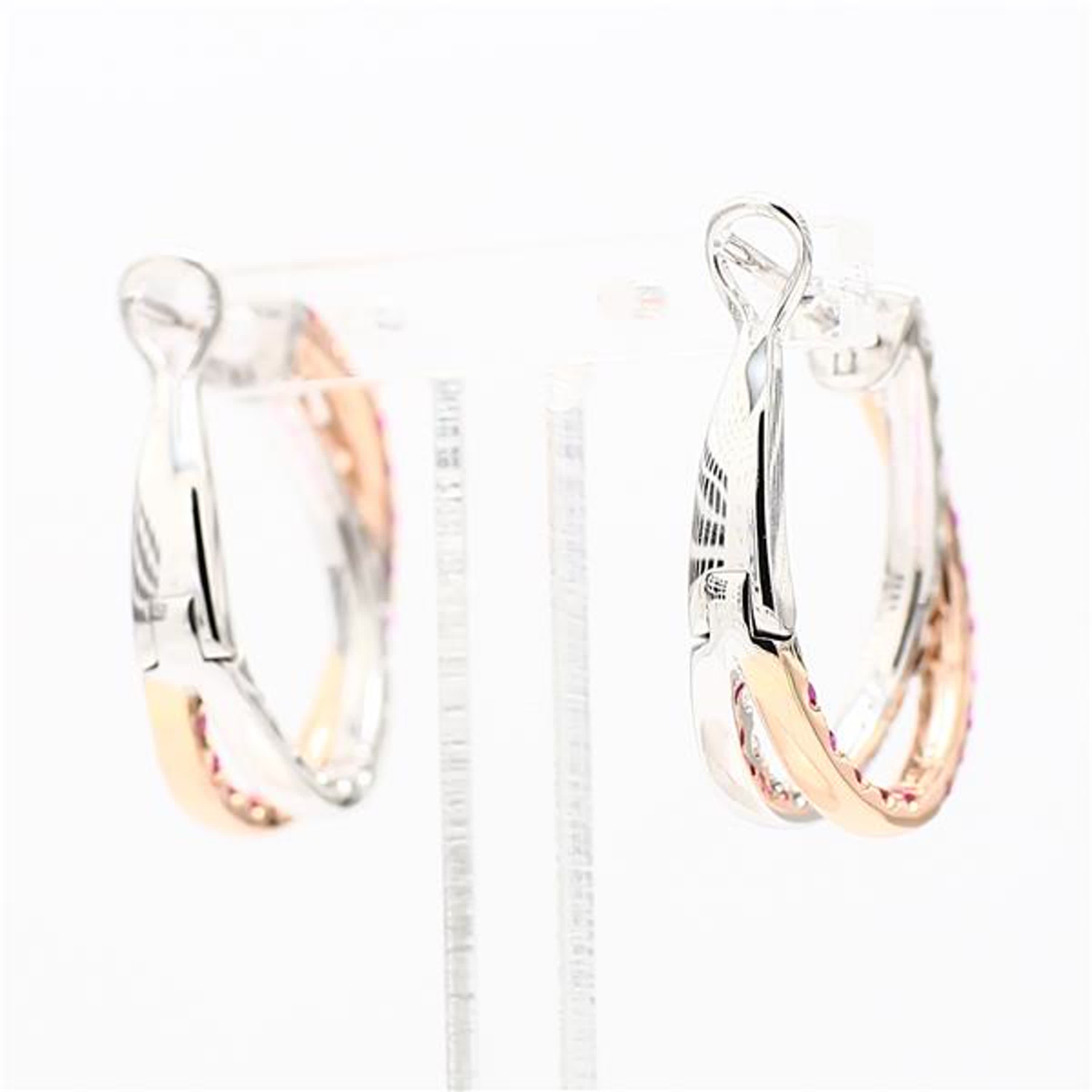 Natural Pink Round Sapphire and White Diamond 2.03 Carat TW Rose Gold Earrings