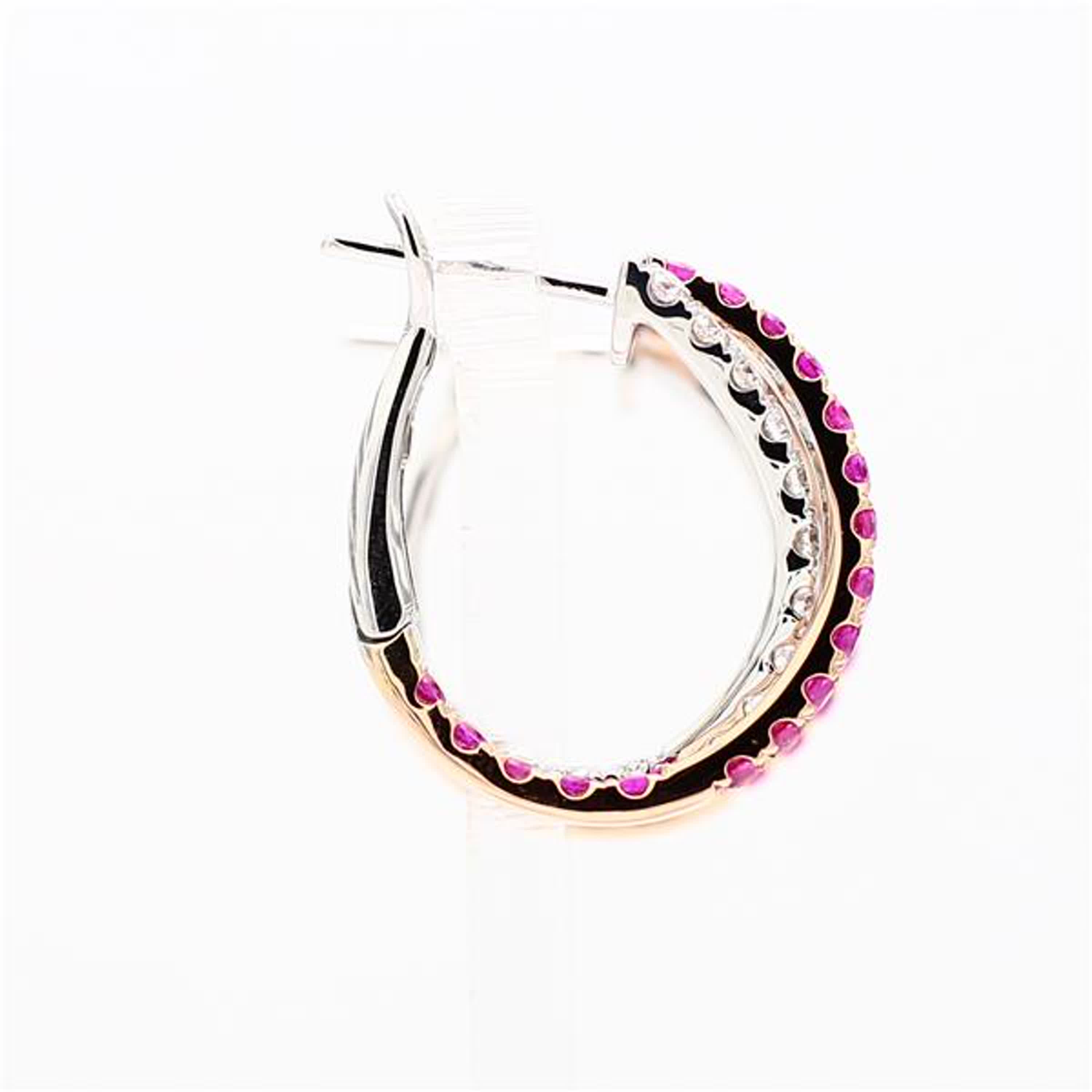 Natural Pink Round Sapphire and White Diamond 2.03 Carat TW Rose Gold Earrings