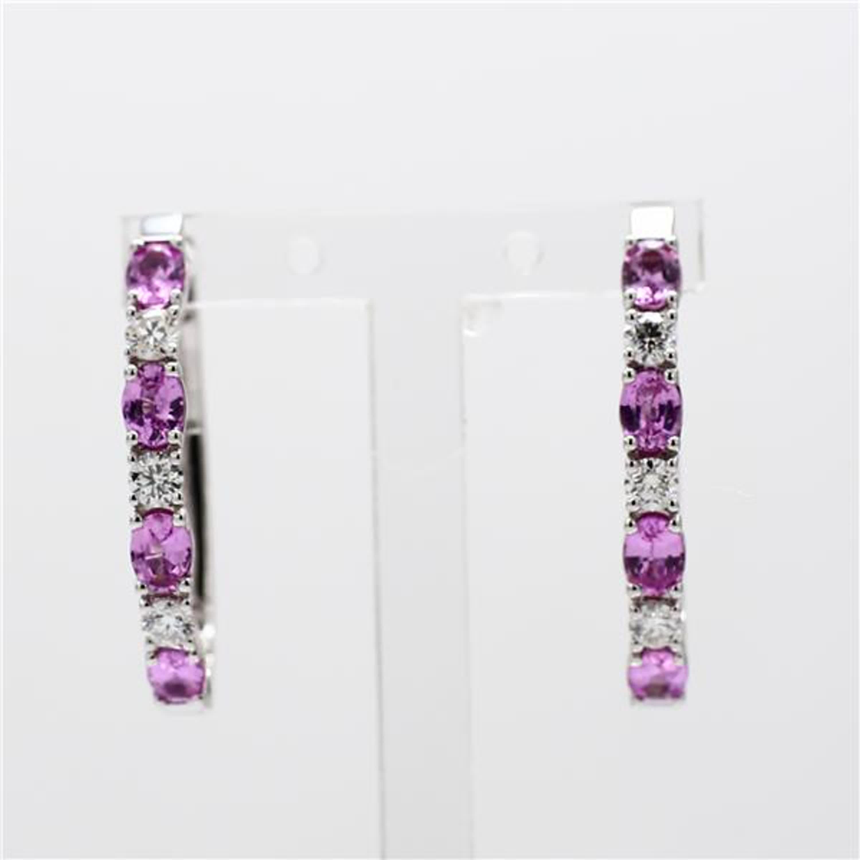 Natural Pink Oval Sapphire and White Diamond 2.40 Carat TW White Gold Earrings