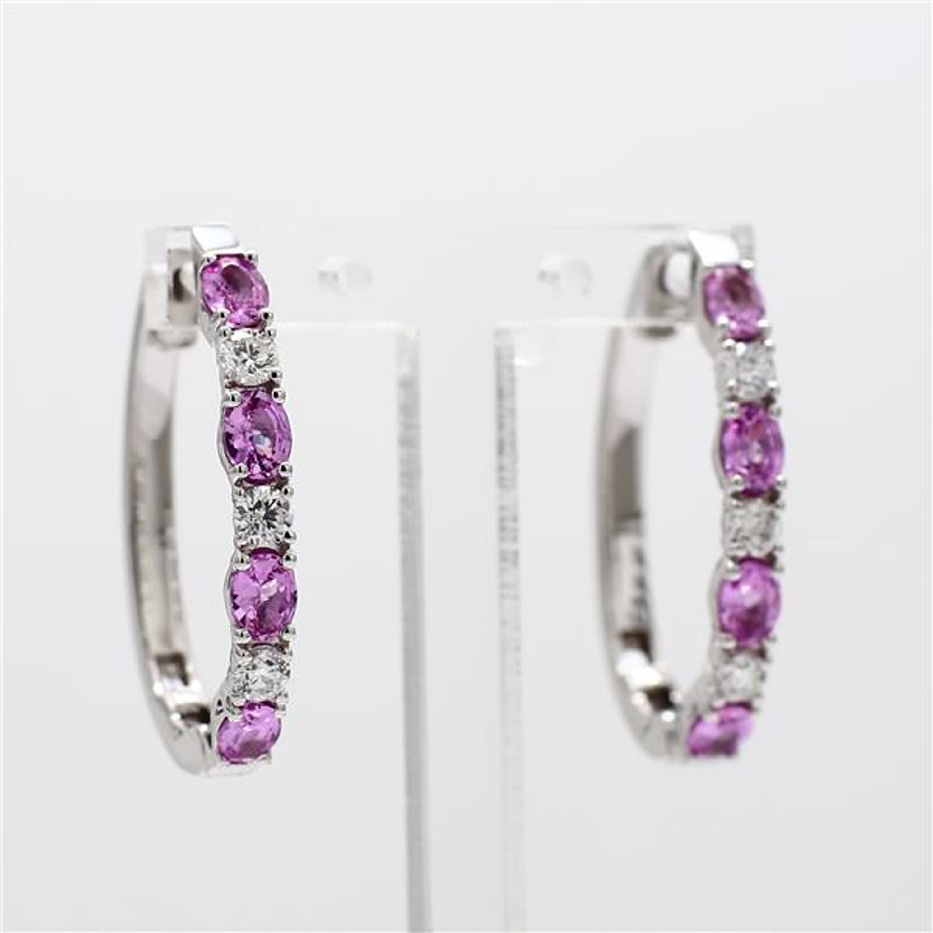 Natural Pink Oval Sapphire and White Diamond 2.40 Carat TW White Gold Earrings