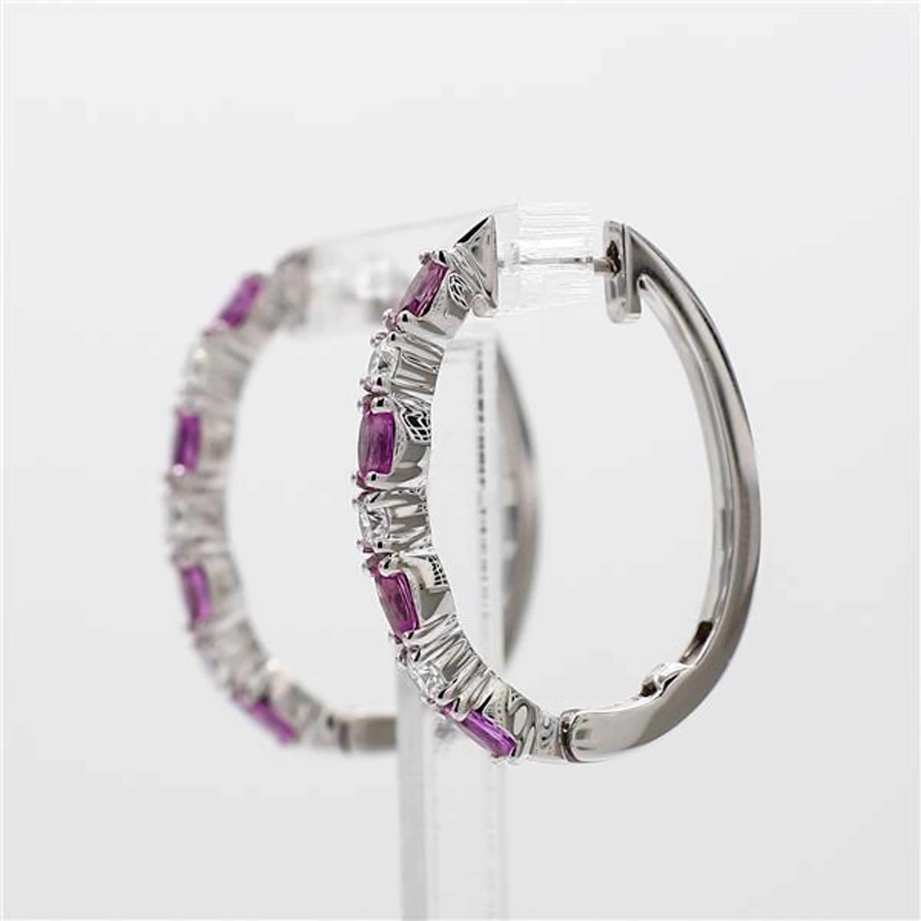 Natural Pink Oval Sapphire and White Diamond 2.40 Carat TW White Gold Earrings
