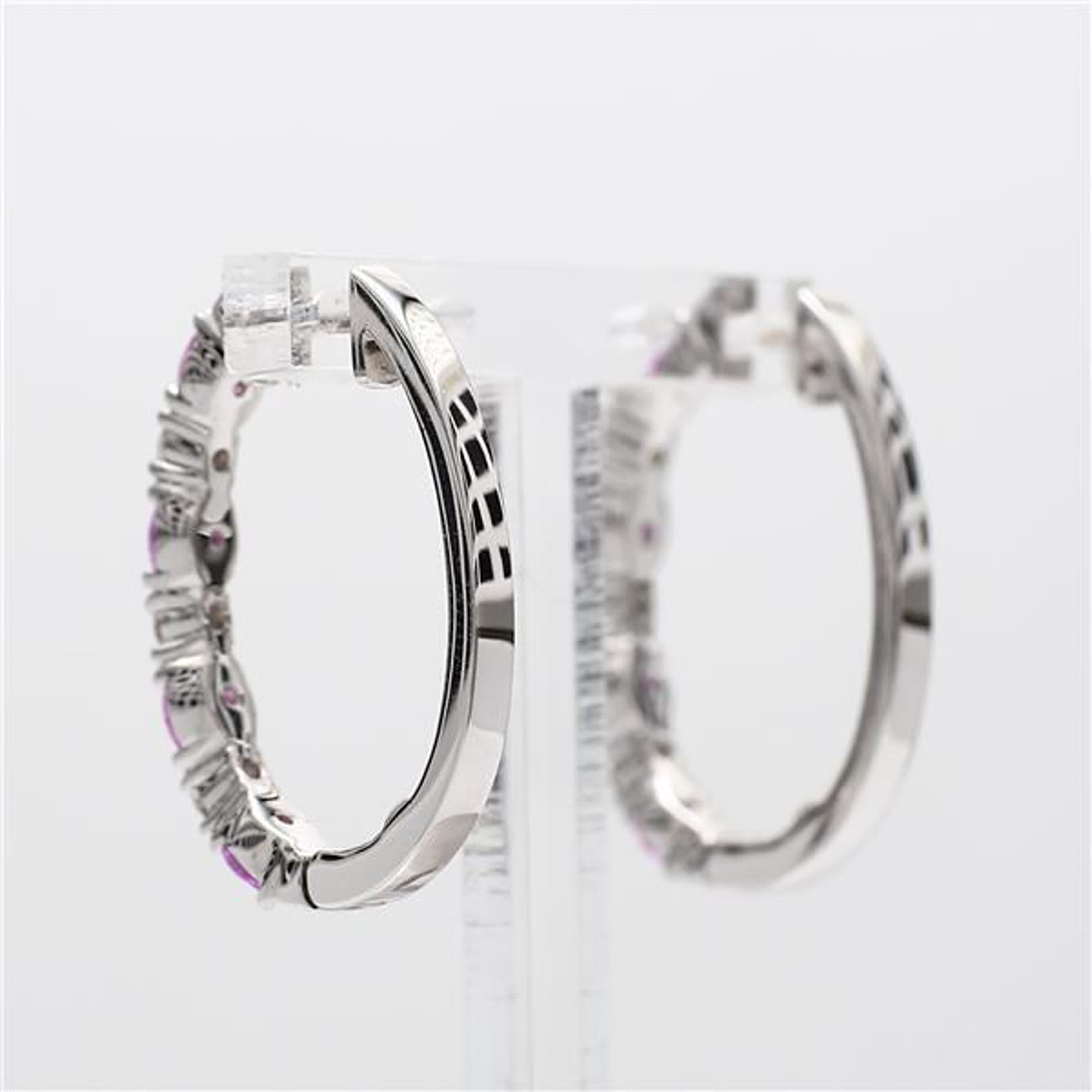 Natural Pink Oval Sapphire and White Diamond 2.40 Carat TW White Gold Earrings