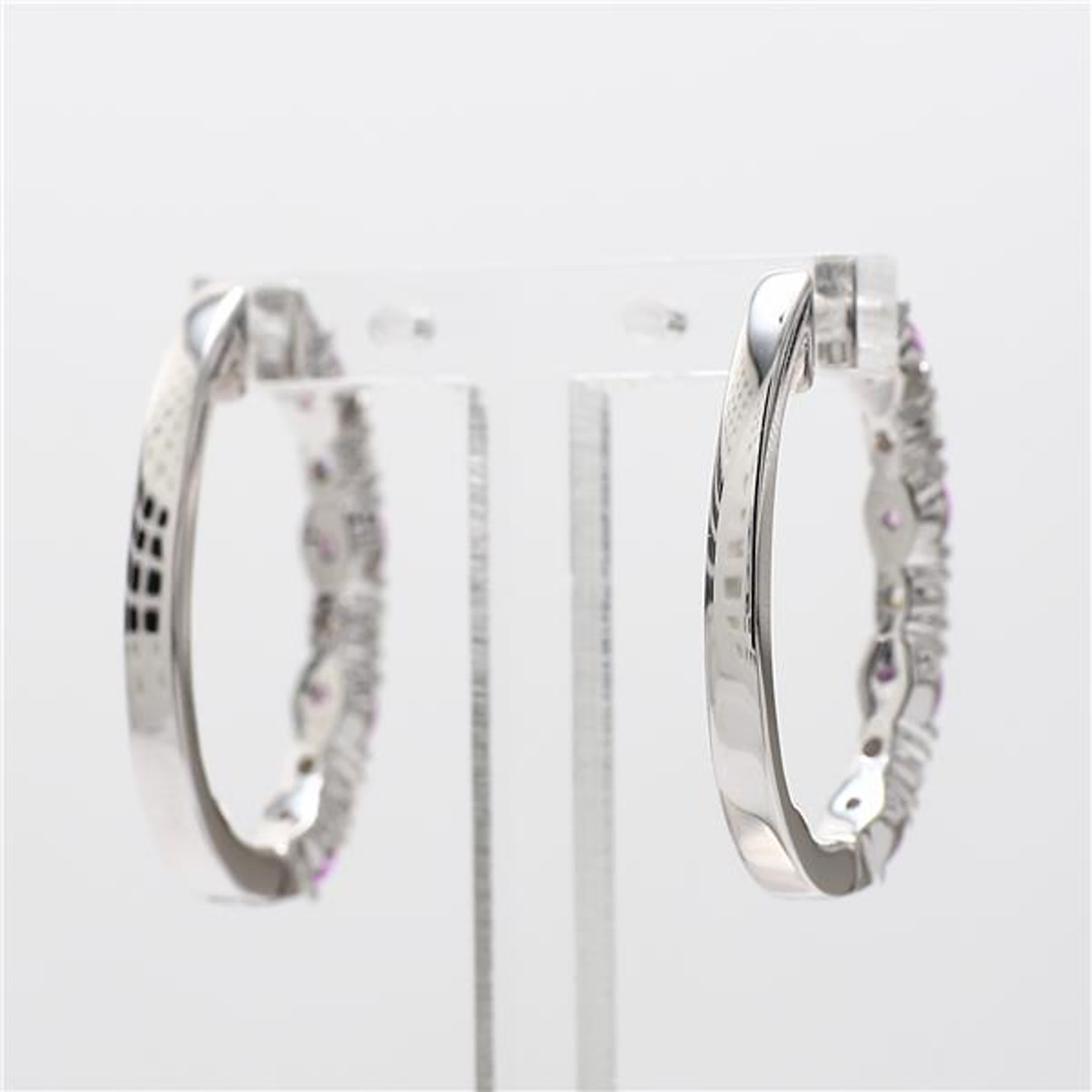 Natural Pink Oval Sapphire and White Diamond 2.40 Carat TW White Gold Earrings