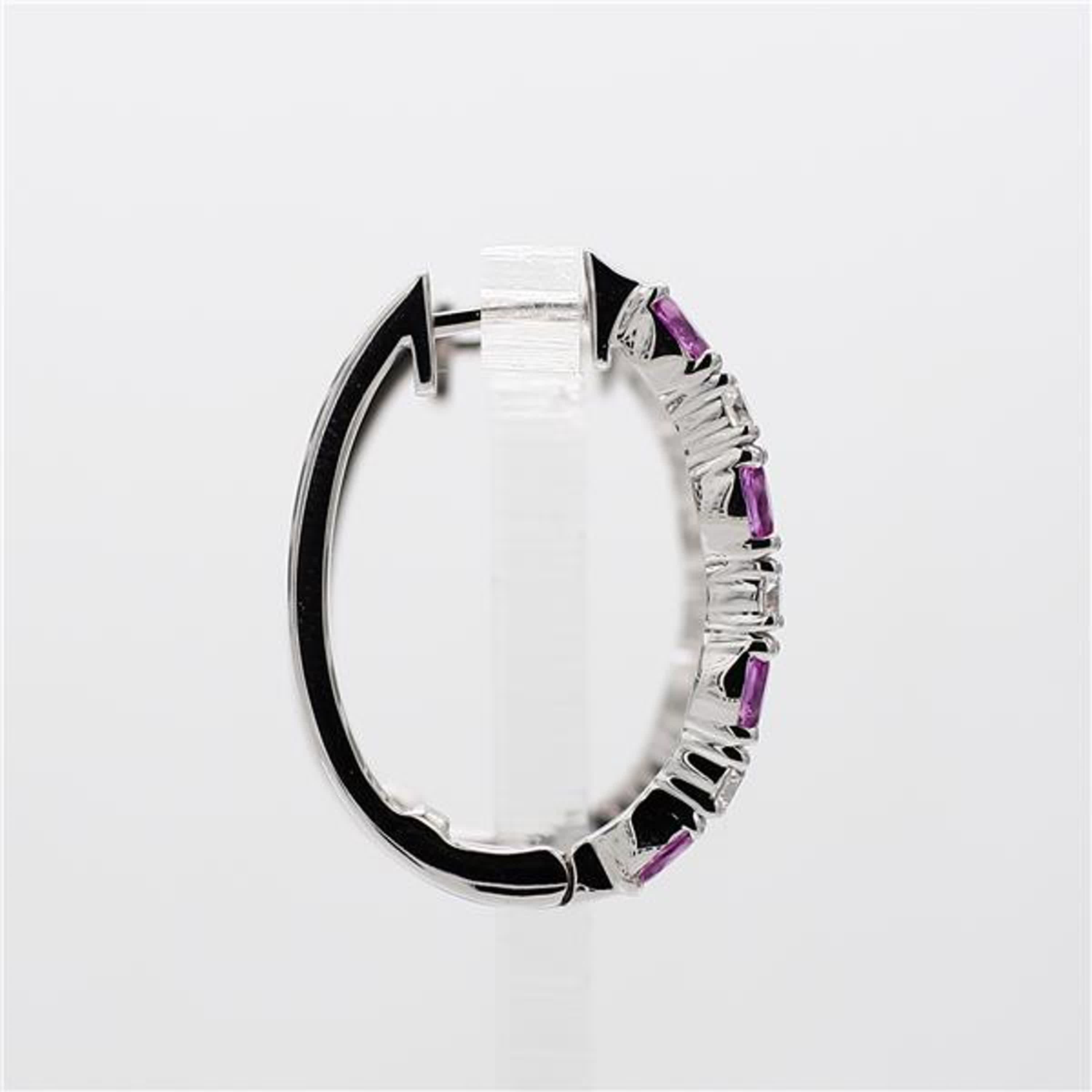 Natural Pink Oval Sapphire and White Diamond 2.40 Carat TW White Gold Earrings