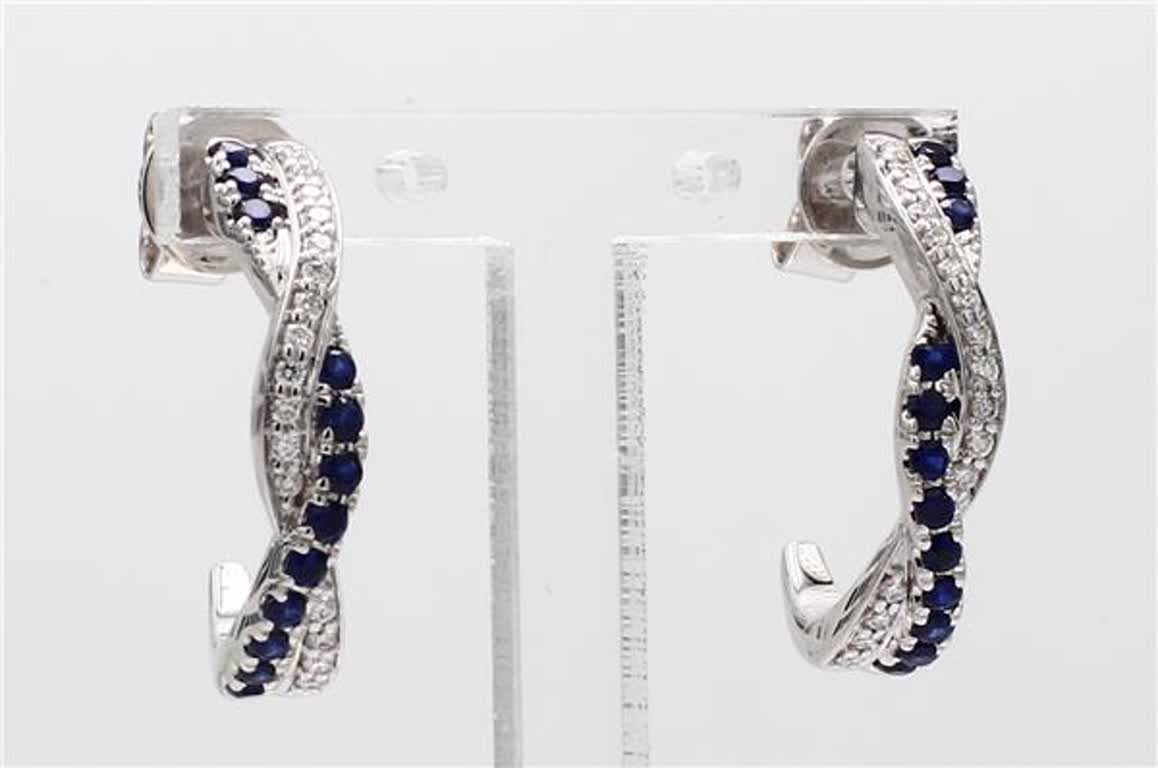 Natural Blue Round Sapphire and White Diamond .65 Carat TW White Gold Earrings