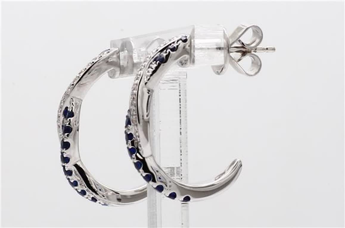 Natural Blue Round Sapphire and White Diamond .65 Carat TW White Gold Earrings