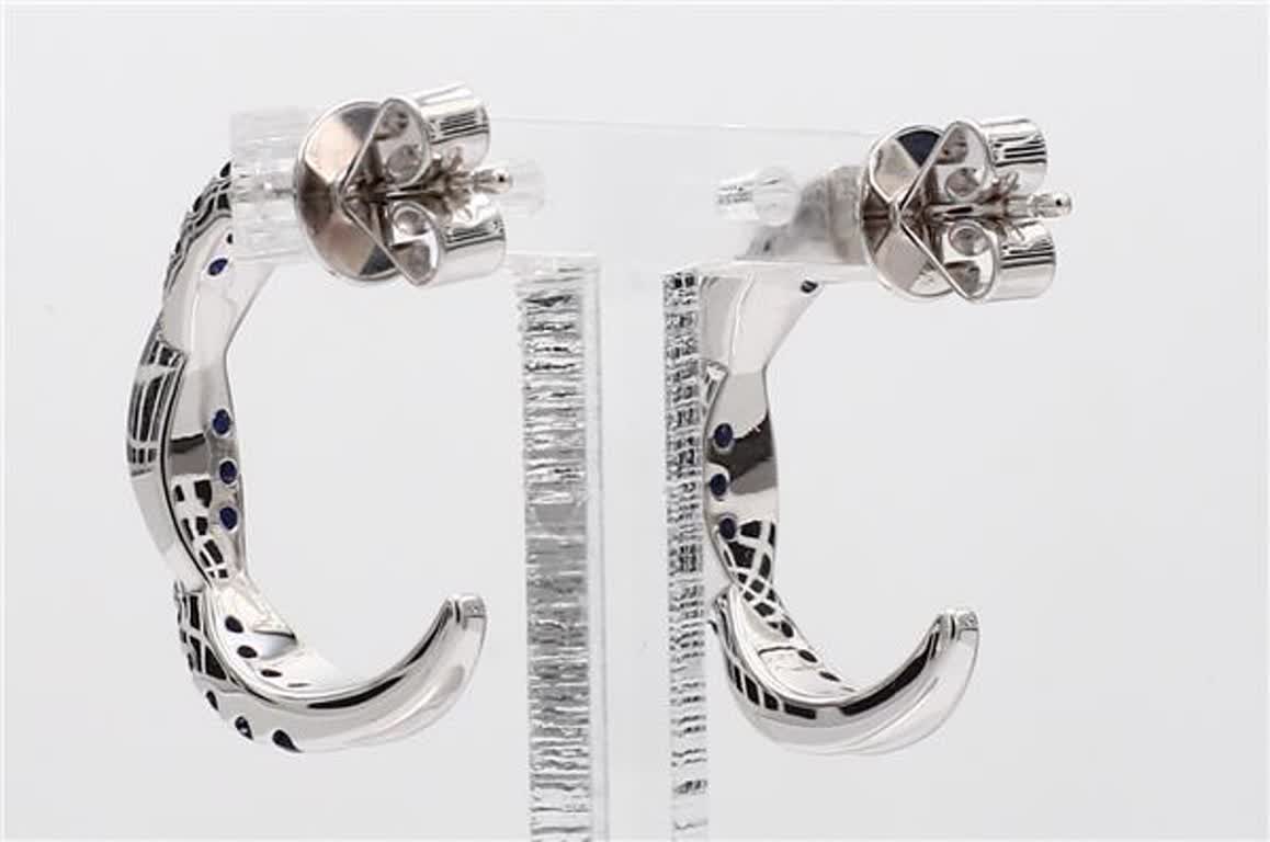 Natural Blue Round Sapphire and White Diamond .65 Carat TW White Gold Earrings