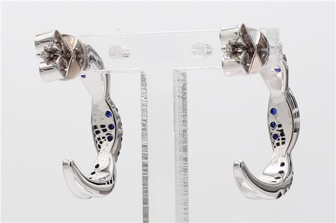 Natural Blue Round Sapphire and White Diamond .65 Carat TW White Gold Earrings