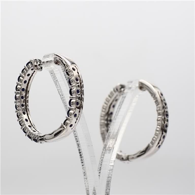 Natural Blue Round Sapphire and White Diamond 3.47 Carat TW White Gold Earrings