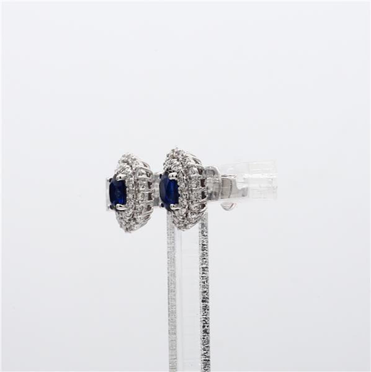 Natural Blue Oval Sapphire and White Diamond 1.39 Carat TW Gold Stud Earrings