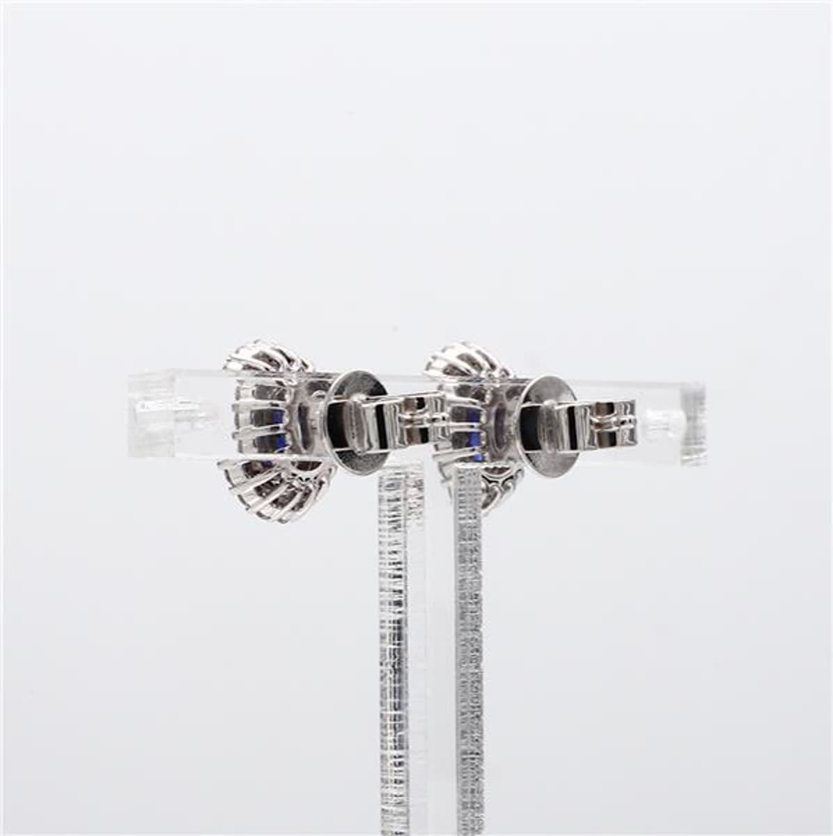 Natural Blue Oval Sapphire and White Diamond 1.39 Carat TW Gold Stud Earrings