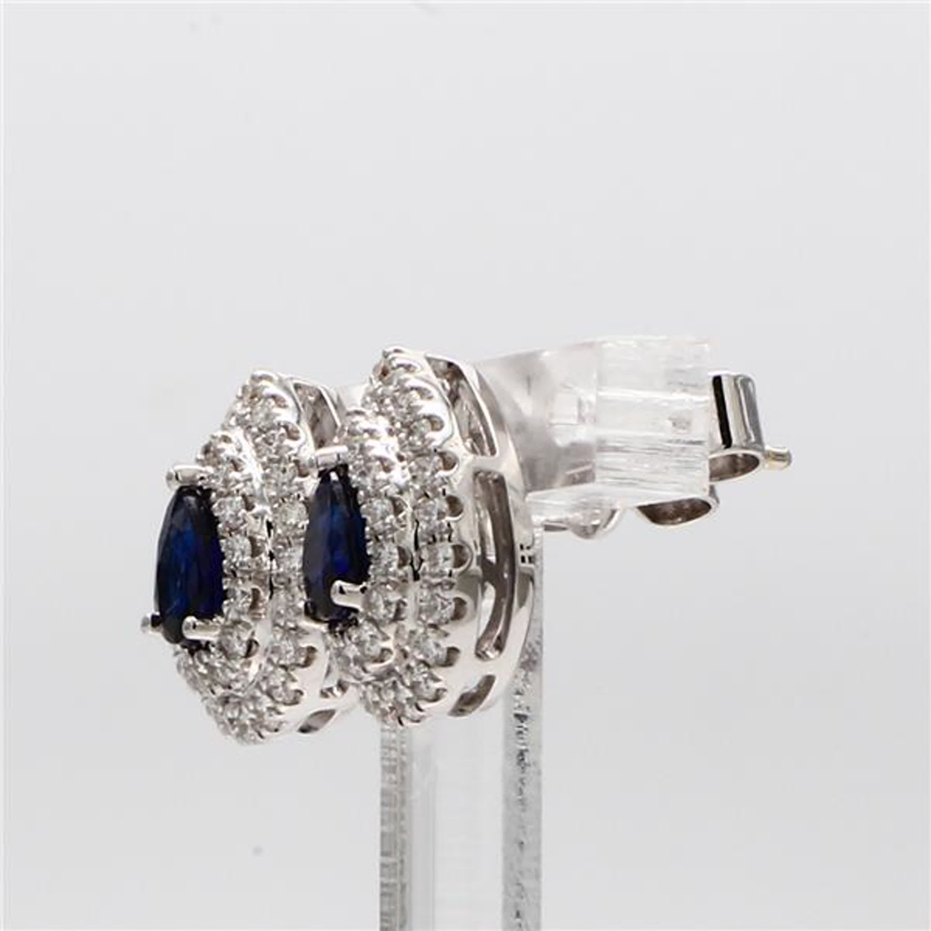 Natural Blue Pear Sapphire and White Diamond 1.32 Carat TW Gold Drop Earrings