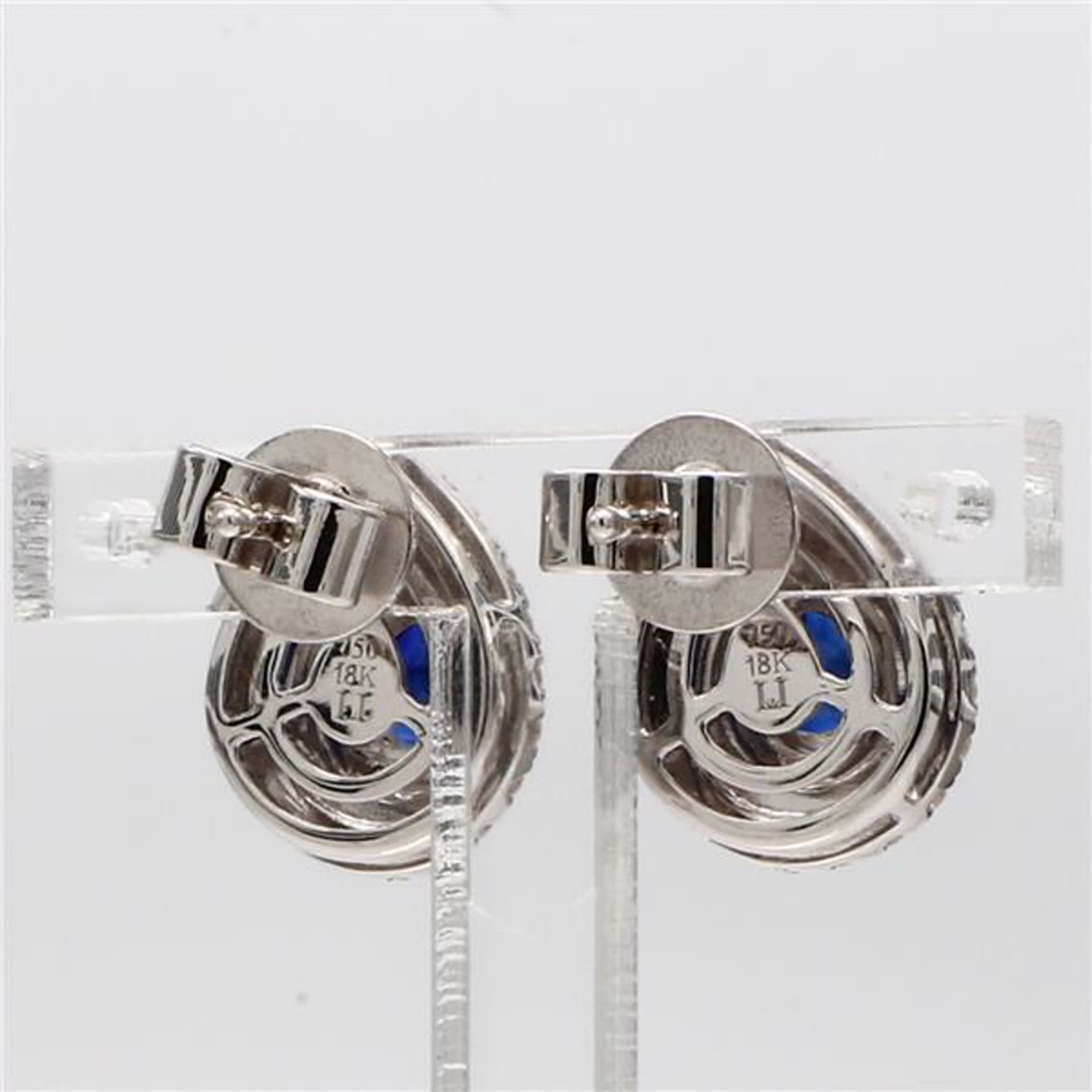 Natural Blue Pear Sapphire and White Diamond 1.32 Carat TW Gold Drop Earrings
