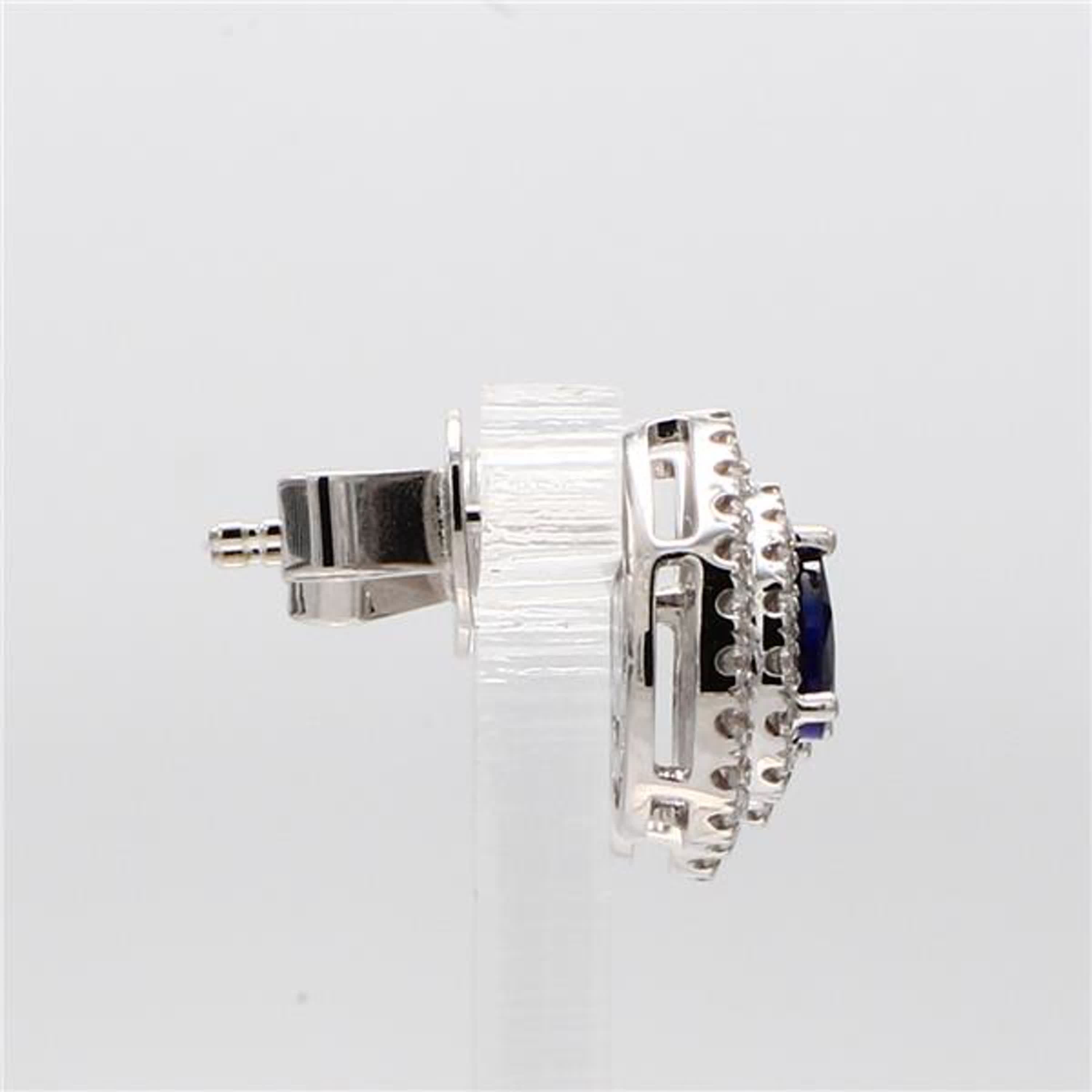 Natural Blue Pear Sapphire and White Diamond 1.32 Carat TW Gold Drop Earrings