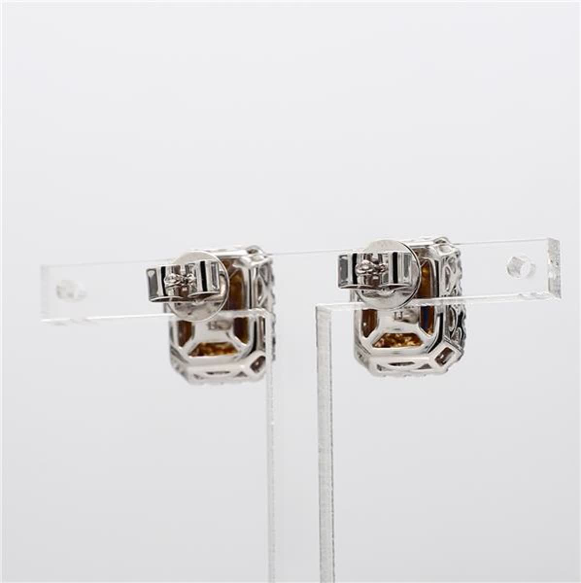 Natural Blue Emerald Cut Sapphire and White Diamond 1.34 Carat TW Gold Earrings
