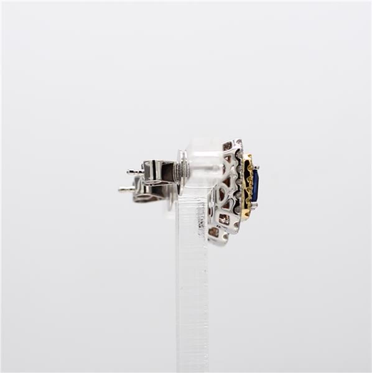 Natural Blue Emerald Cut Sapphire and White Diamond 1.34 Carat TW Gold Earrings