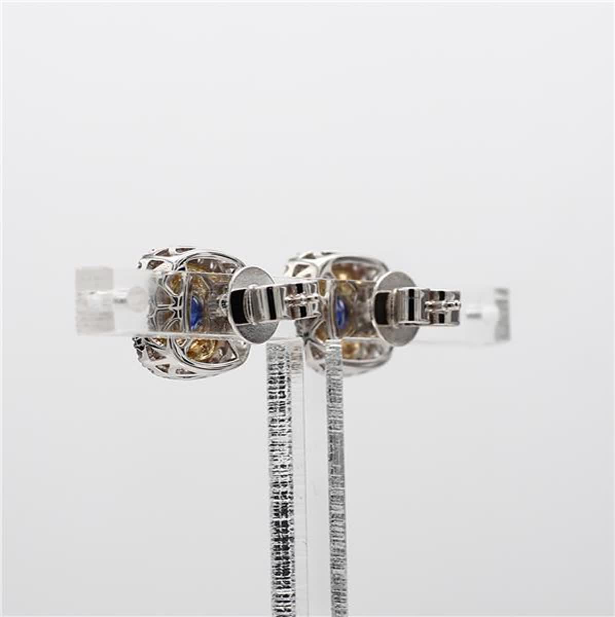 Natural Blue Round Sapphire and Diamond 1.19 Carat TW Gold Stud Earrings