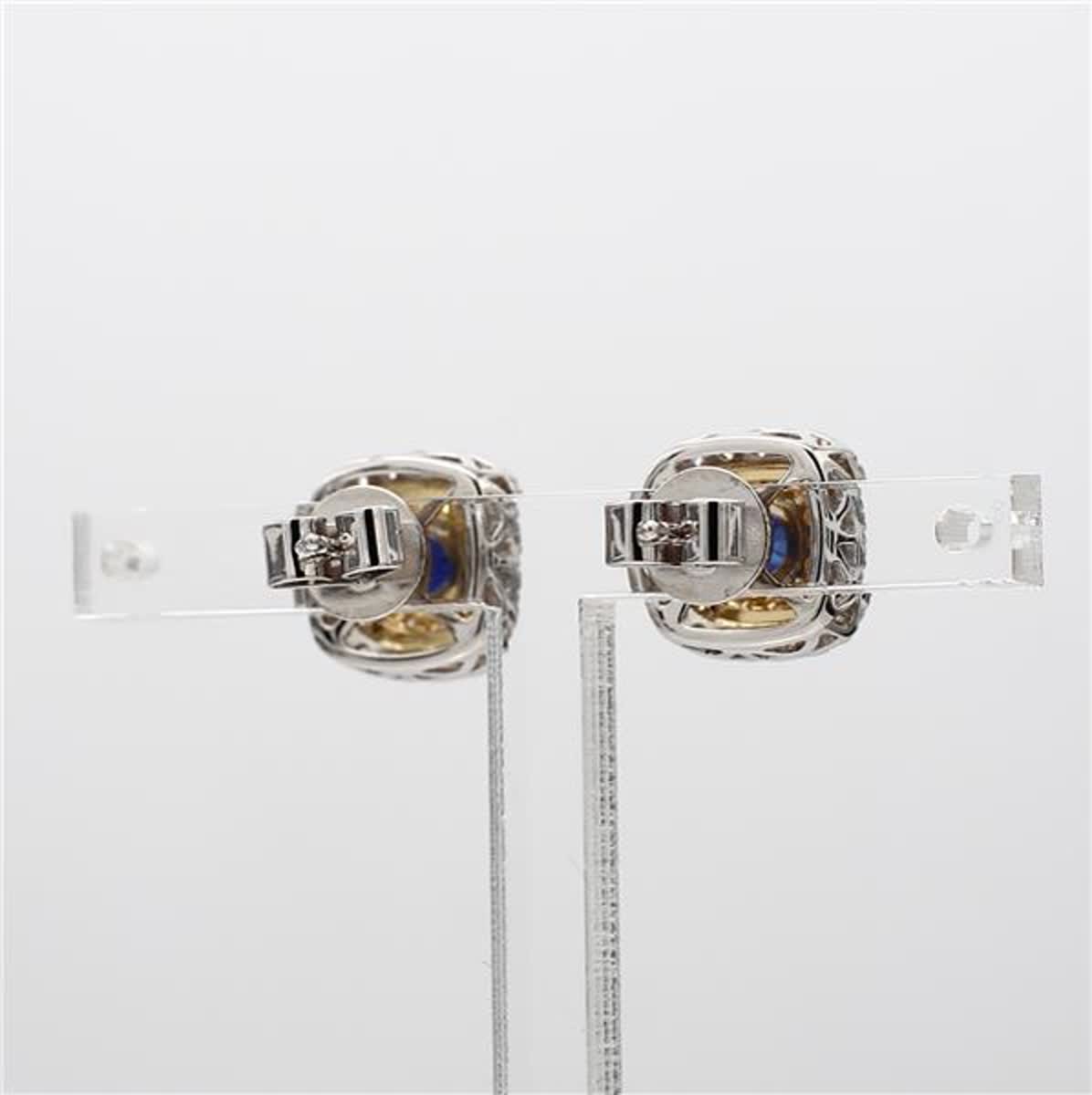 Natural Blue Round Sapphire and Diamond 1.19 Carat TW Gold Stud Earrings