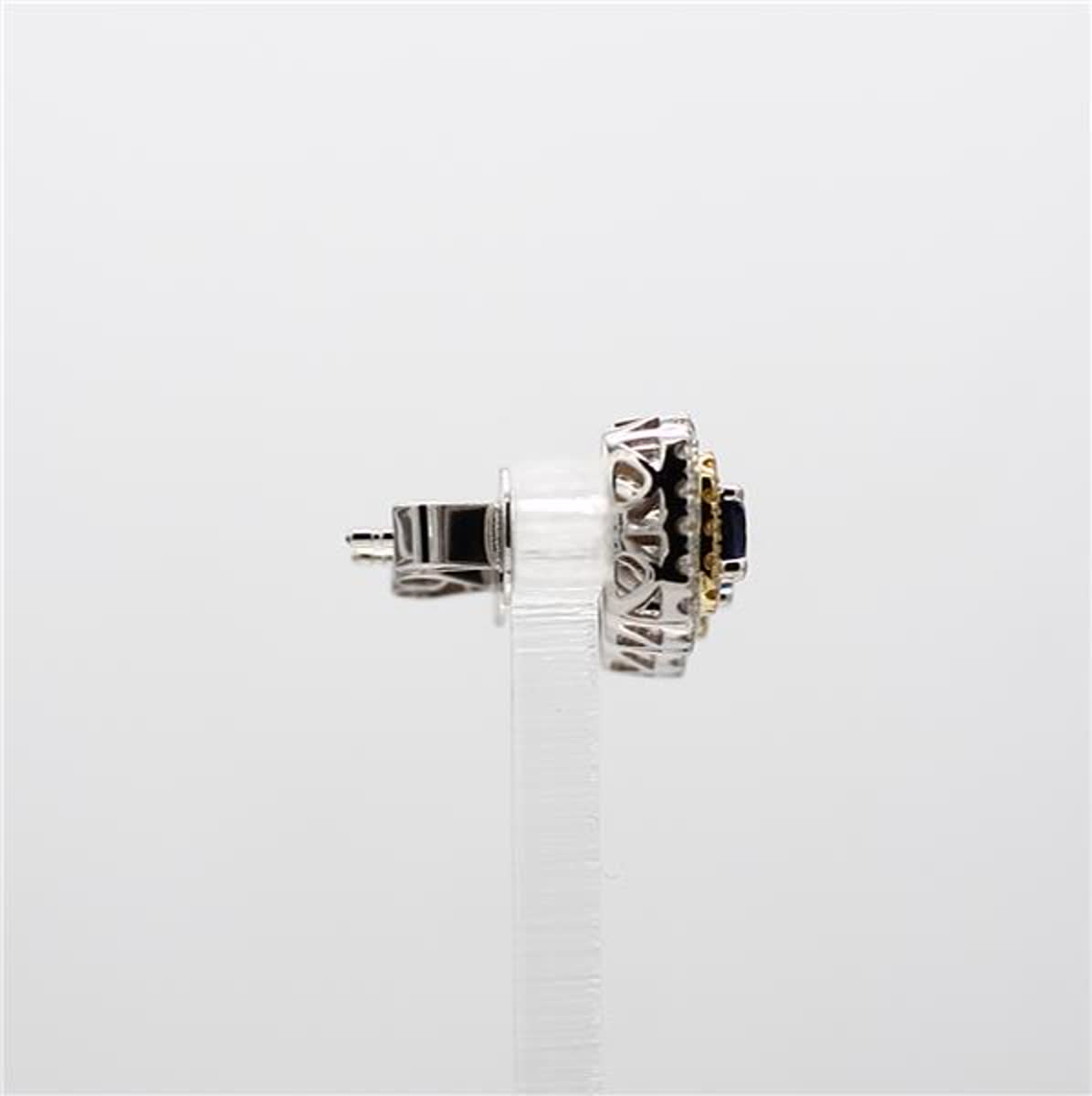 Natural Blue Round Sapphire and Diamond 1.19 Carat TW Gold Stud Earrings