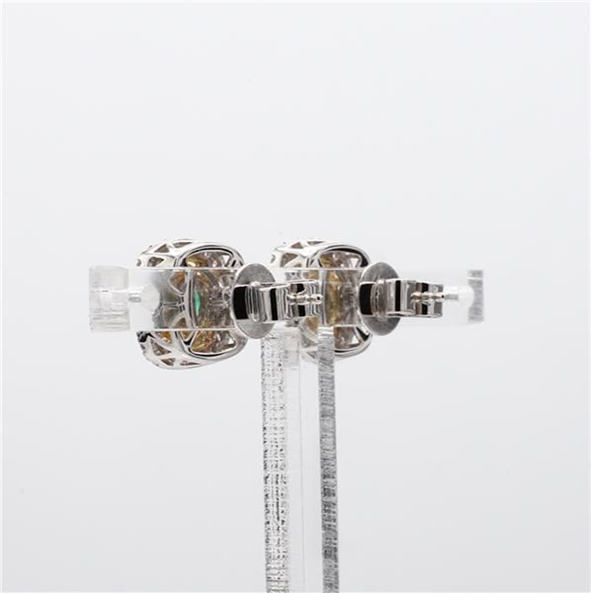 Natural Round Emerald and White Diamond .91 Carat TW Gold Stud Earrings