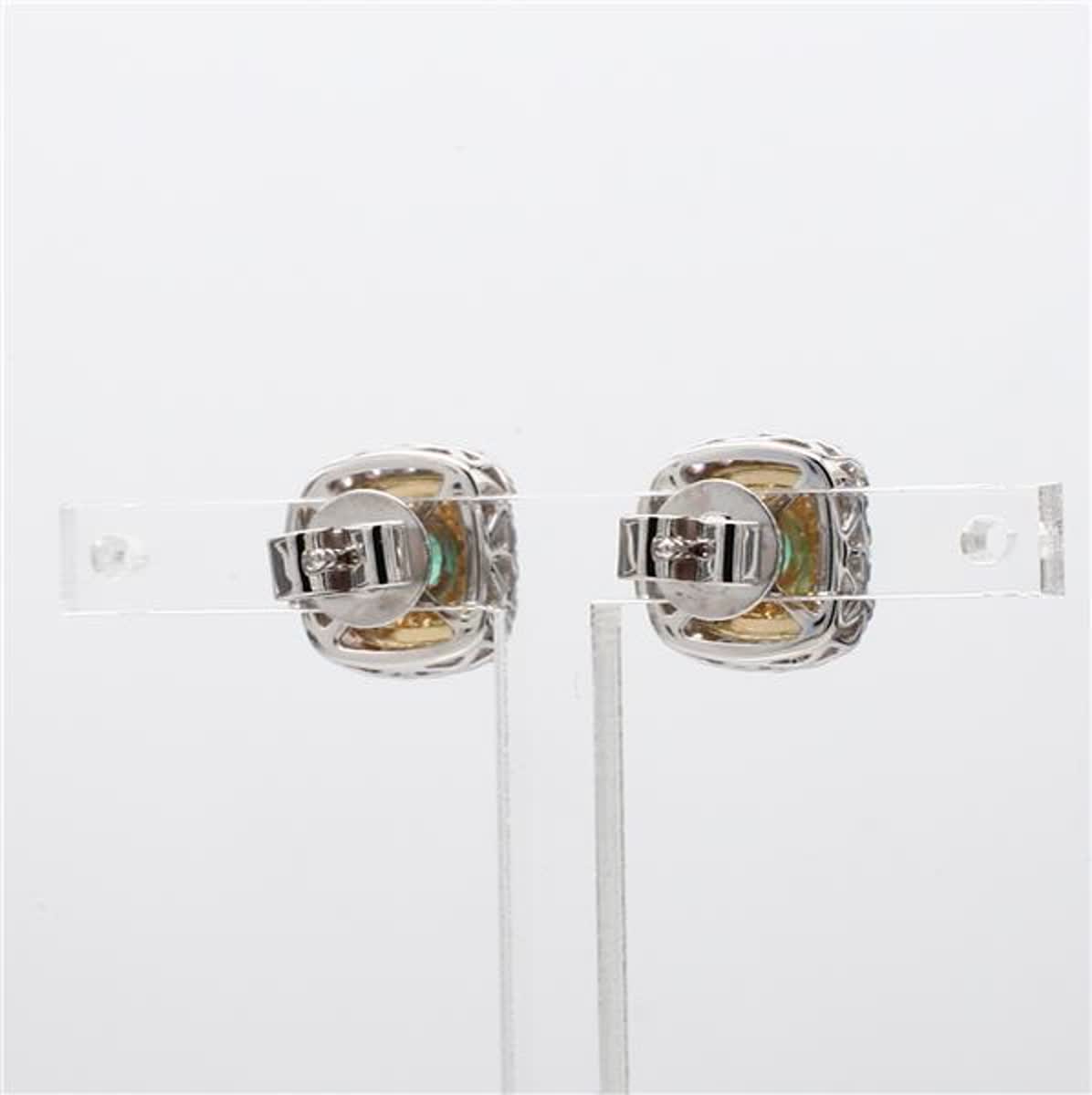 Natural Round Emerald and White Diamond .91 Carat TW Gold Stud Earrings