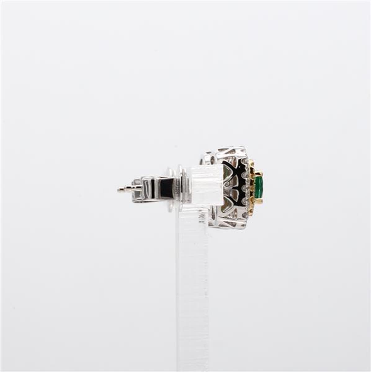 Natural Round Emerald and White Diamond .91 Carat TW Gold Stud Earrings