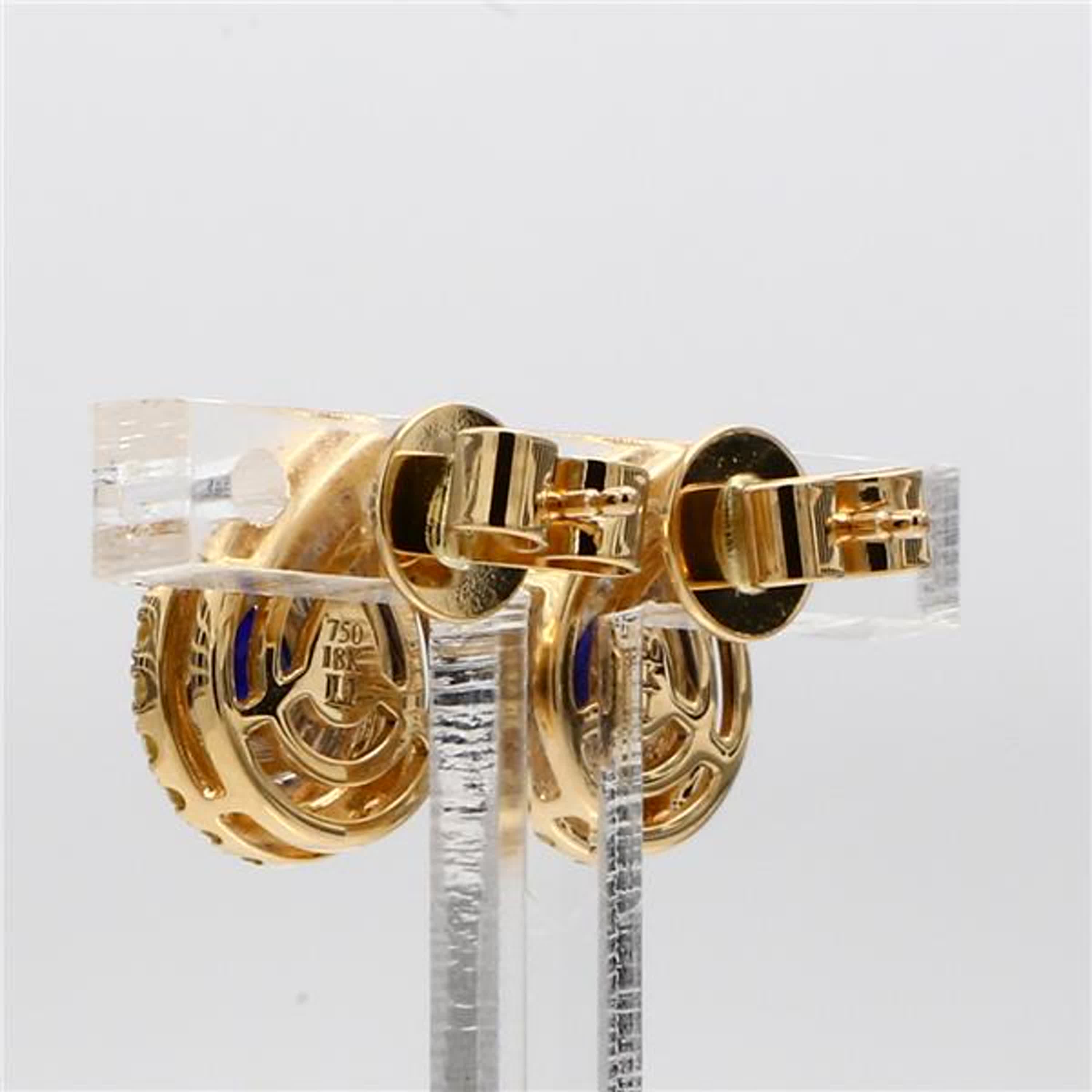 Natural Blue Pear Sapphire and Yellow Diamond 1.34 Carat TW Gold Stud Earrings