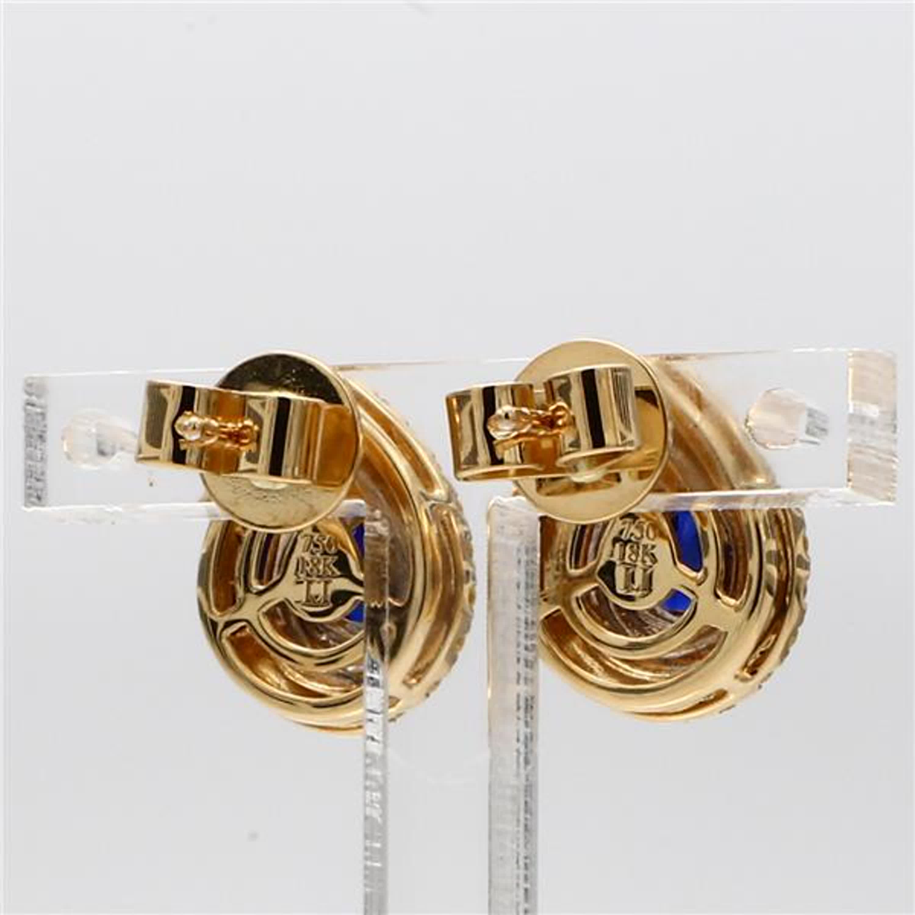 Natural Blue Pear Sapphire and Yellow Diamond 1.34 Carat TW Gold Stud Earrings