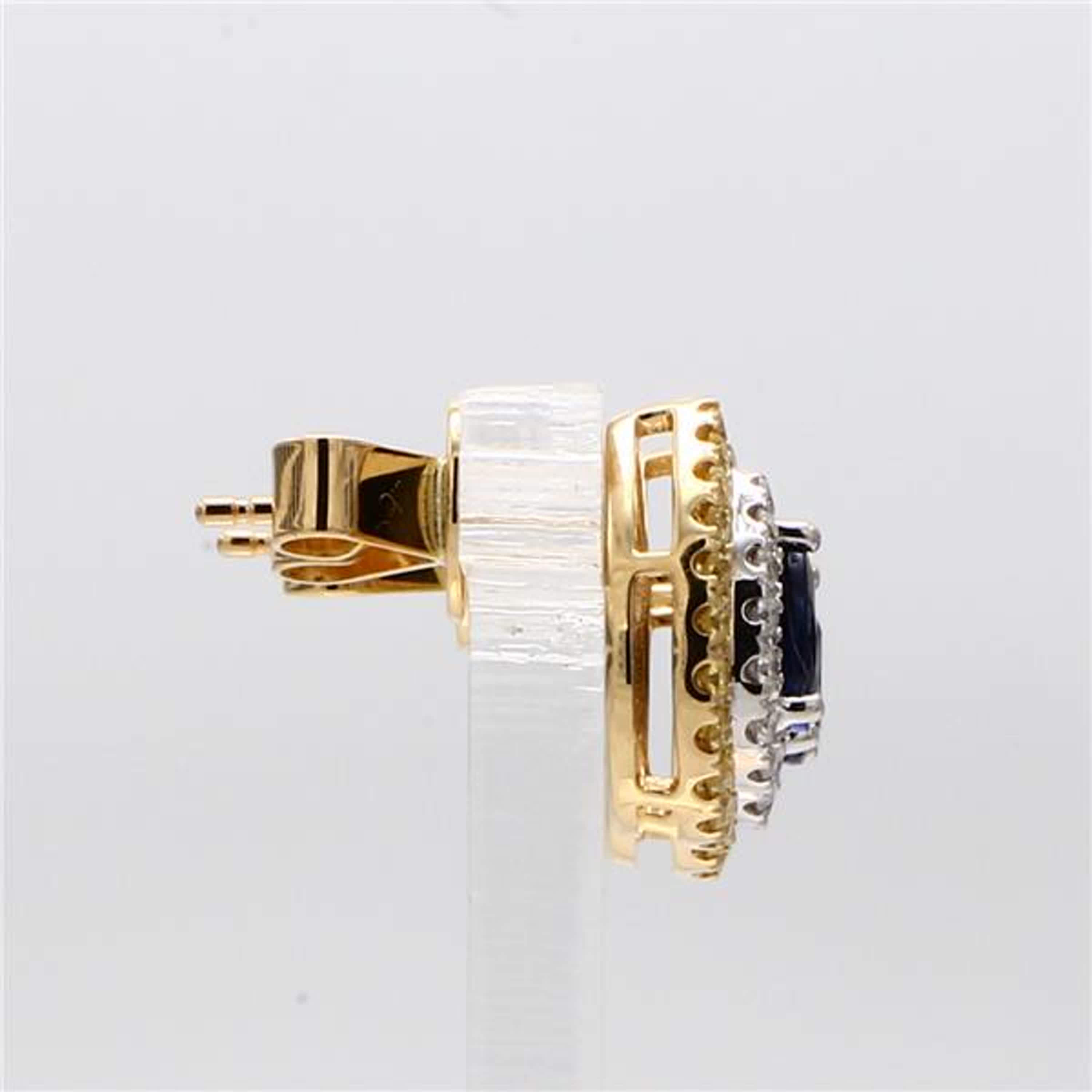 Natural Blue Pear Sapphire and Yellow Diamond 1.34 Carat TW Gold Stud Earrings