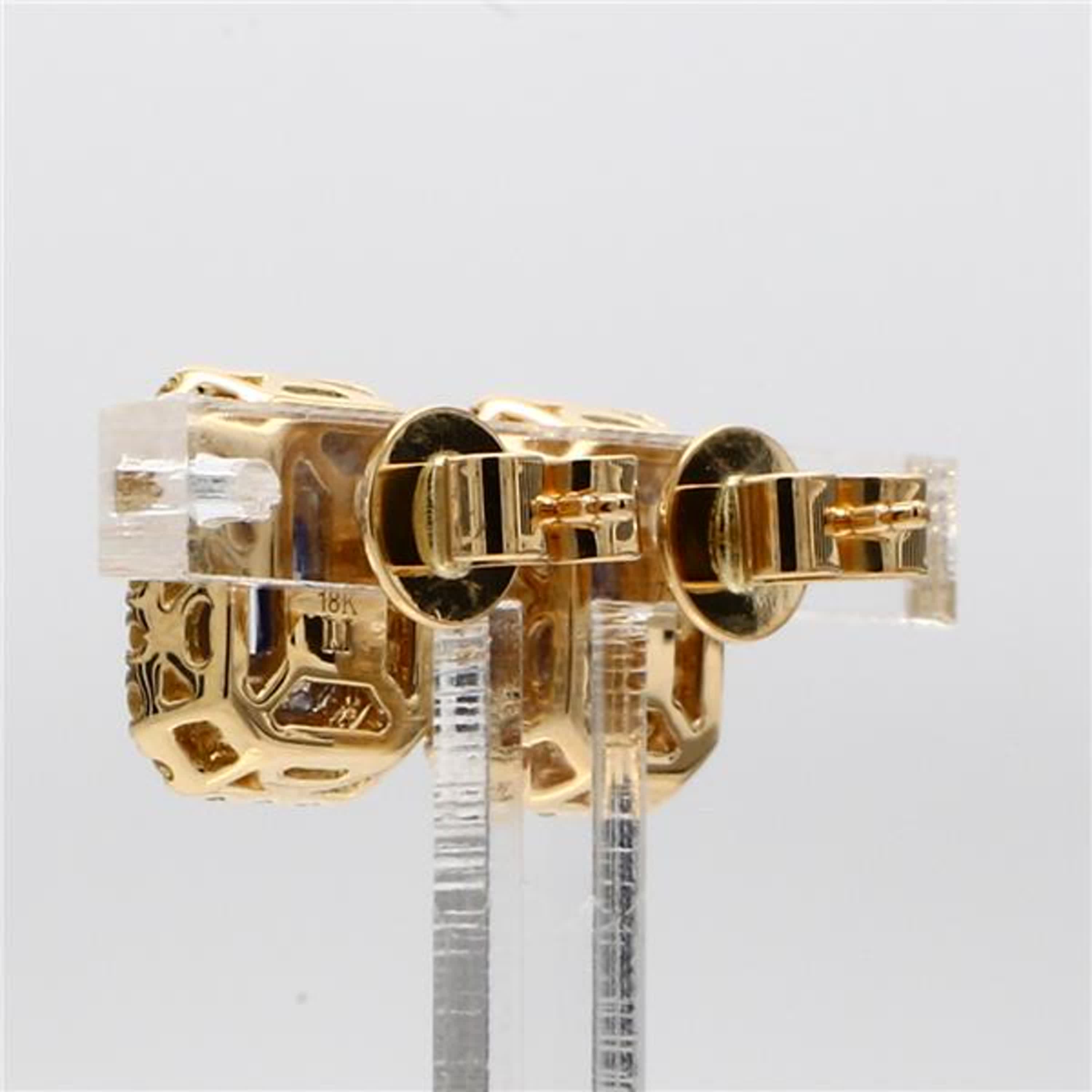 Natural Blue Emerald Cut Sapphire and Yellow Diamond 1.43 Carat TW Gold Earrings