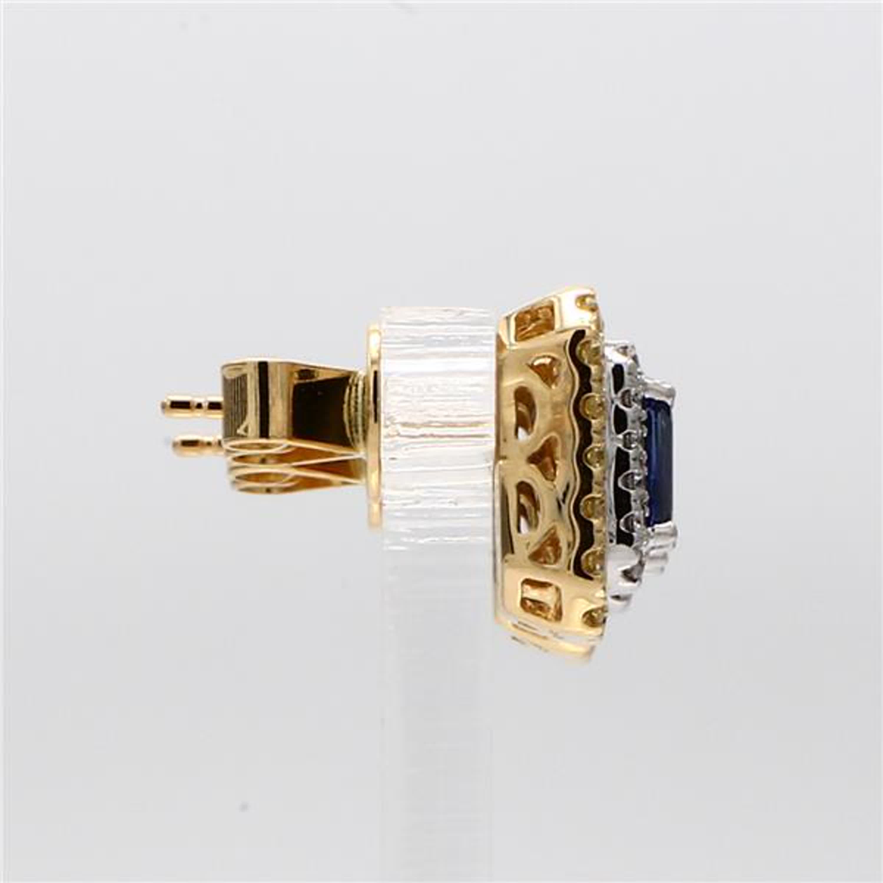 Natural Blue Emerald Cut Sapphire and Yellow Diamond 1.43 Carat TW Gold Earrings