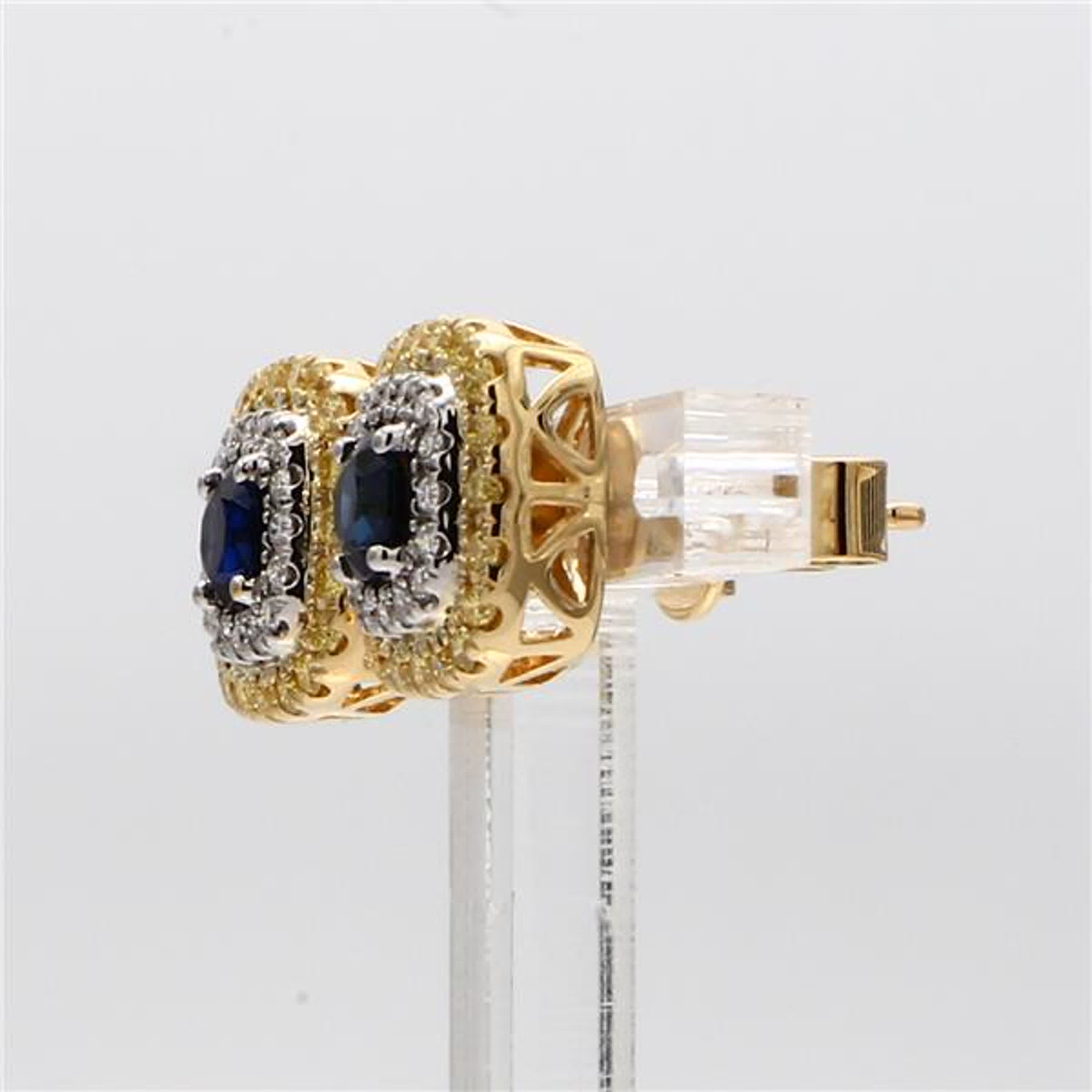 Natural Blue Round Sapphire and Diamond 1.20 Carat TW Gold Stud Earrings