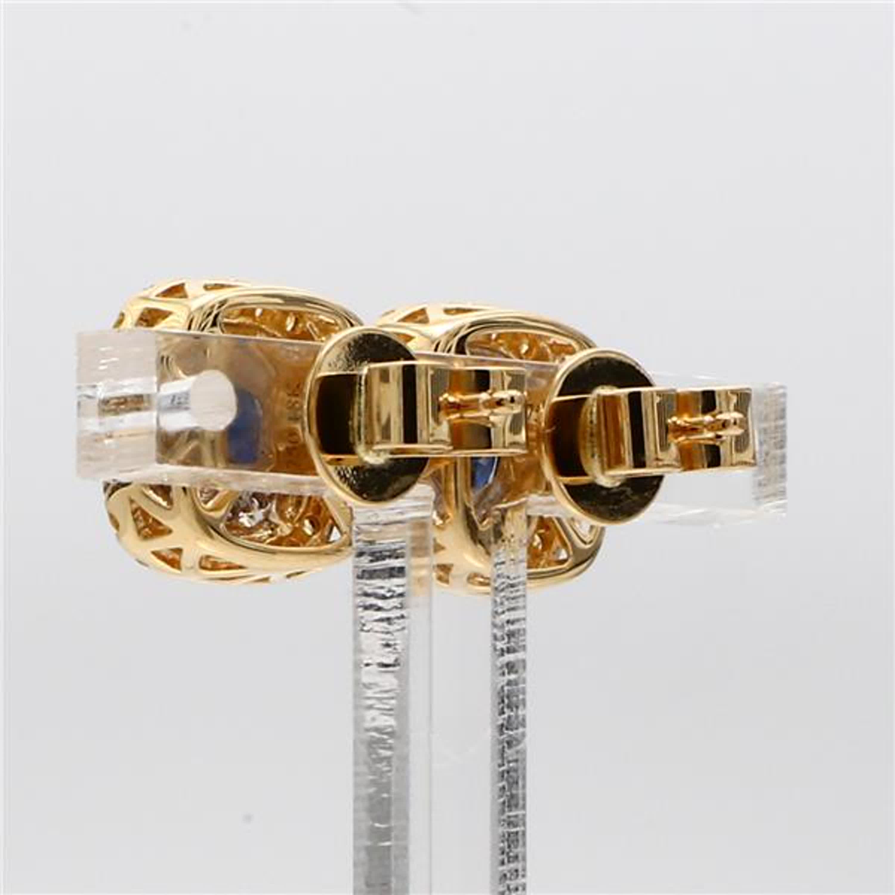Natural Blue Round Sapphire and Diamond 1.20 Carat TW Gold Stud Earrings